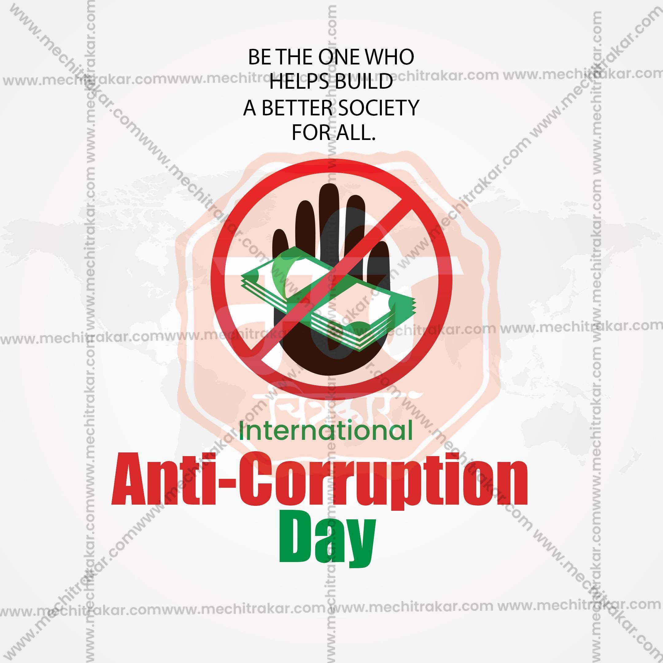 Professional International Anti-Corruption Day Marathi Template Design for Social Media in Marathi, Hindi, and English - PSD and JPG by Me Chitrakar