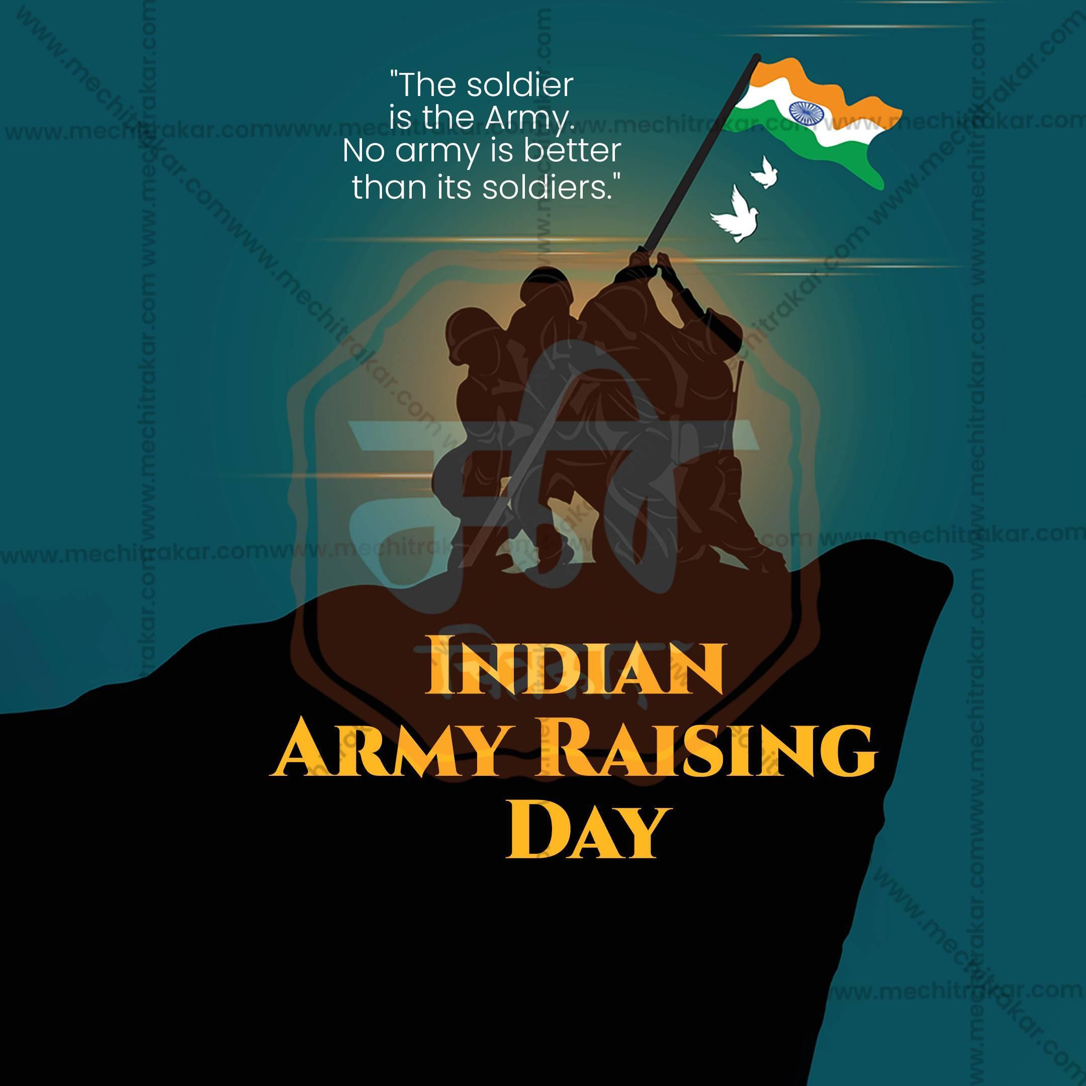 Indian Army Raising Day Editable PSD with Soldier Silhouettes