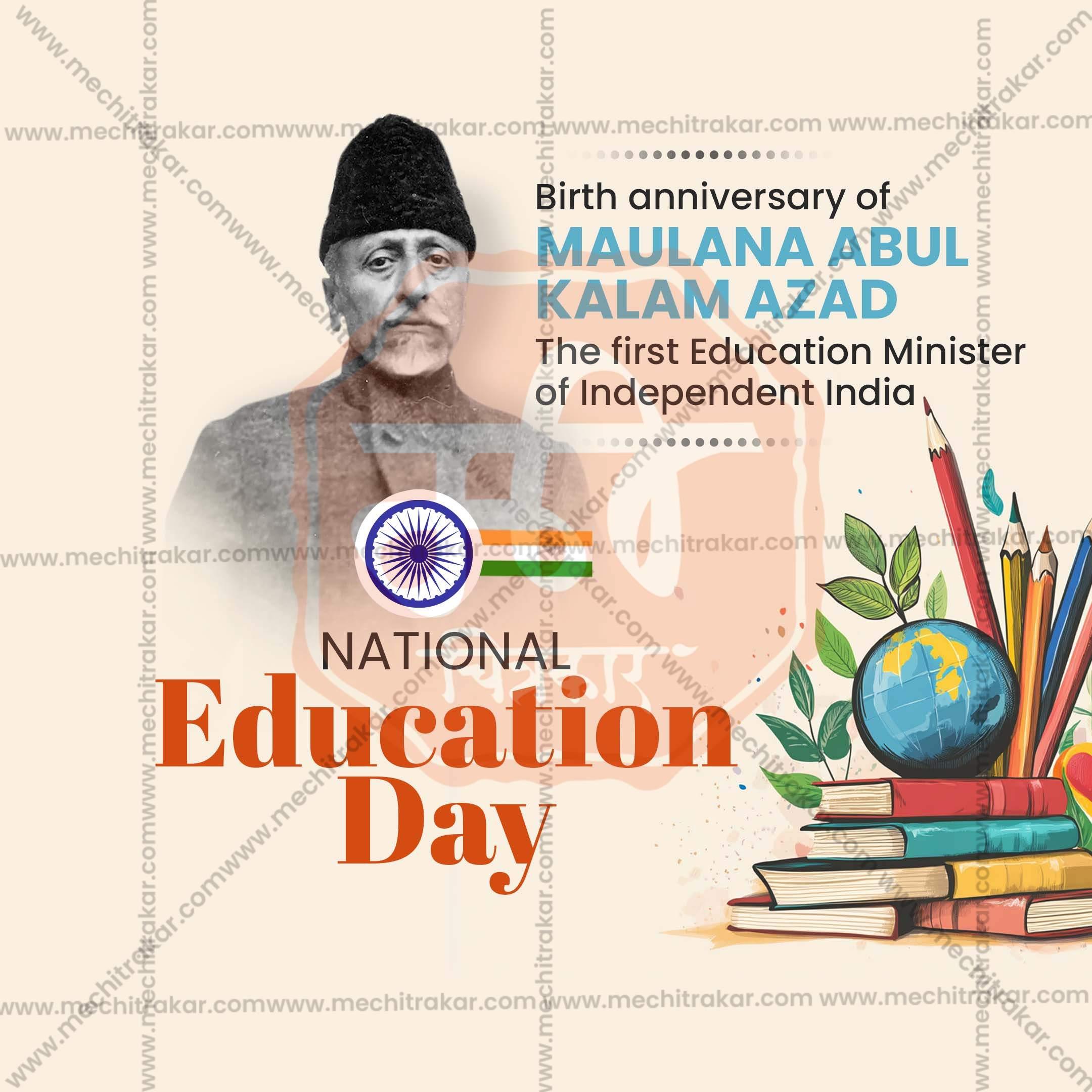Elegant National Education Day, Rashtriya Shikshan Din Flyer Design in Marathi, Hindi, and English - High-Quality PSD and JPG by Me Chitrakar