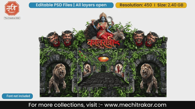 Kalratri Devi Fierce Goddess Editable PSD Backdrop Template for Pandal Decoration and Print Media Design