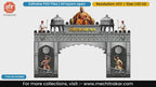 Stone fort entry gate for Shivjanmotsav with Chhatrapati Shivaji Maharaj on throne and Maratha guards.