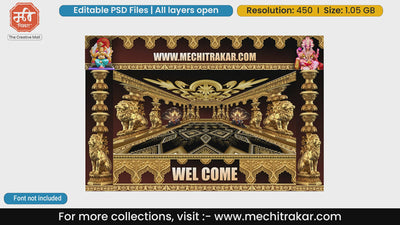 Golden Lion Naga Welcome Gate Design Editable PSD Pandal Decoration Template