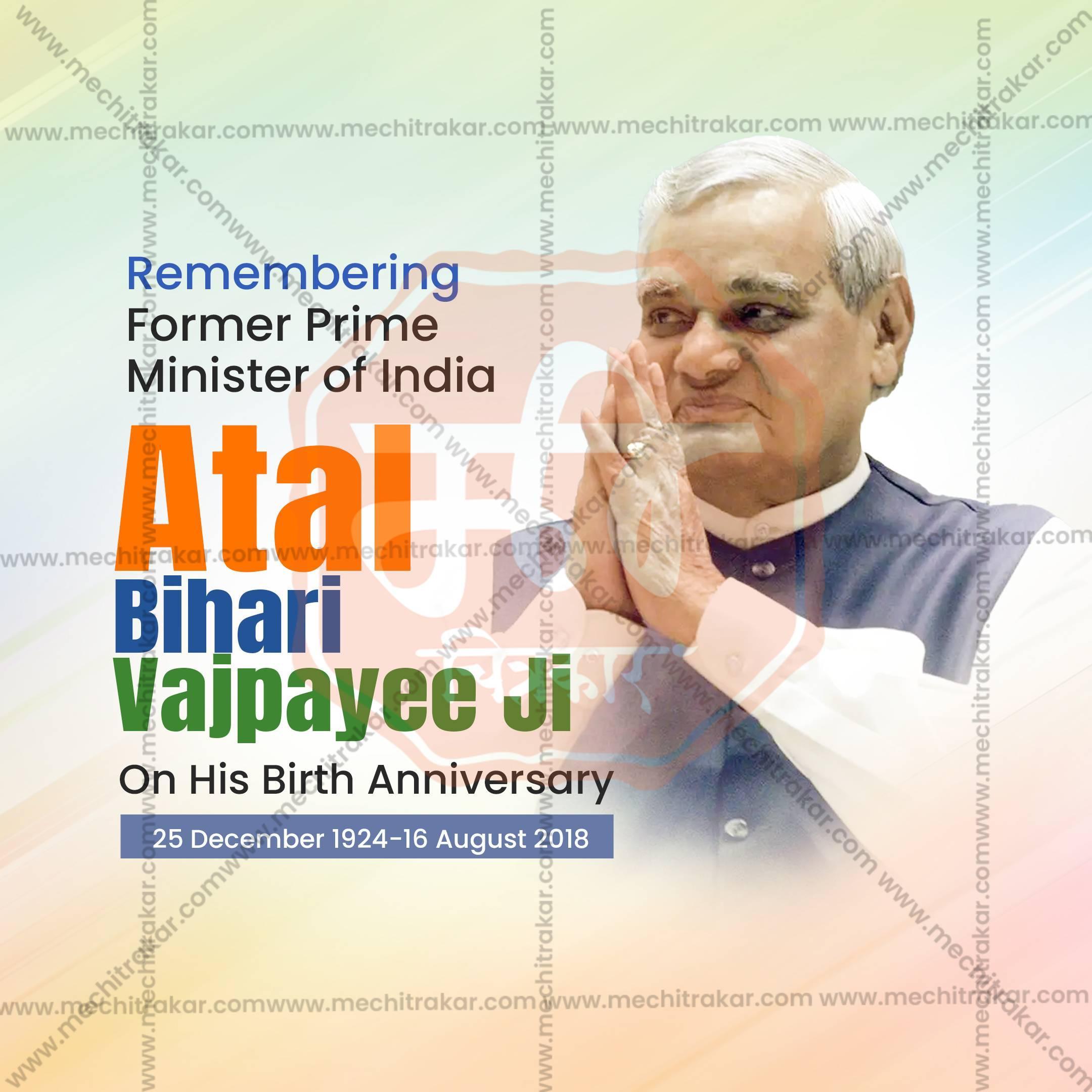 Stunning Atal Bihari Vajpayee Jayanti editable Banner in Marathi, Hindi, and English - Editable PSD and JPG by Me Chitrakar