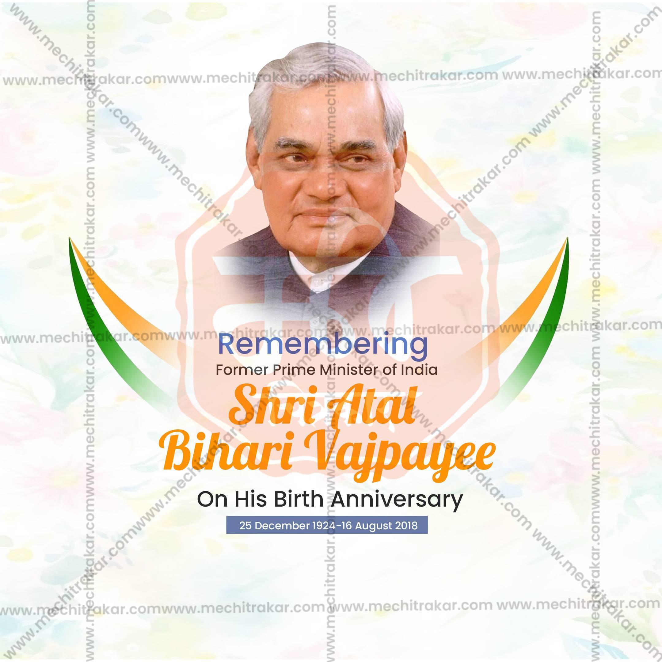 Beautiful Atal Bihari Vajpayee Jayanti Event Poster in Marathi, Hindi, and English - High-Quality Editable PSD and JPG by Me Chitrakar