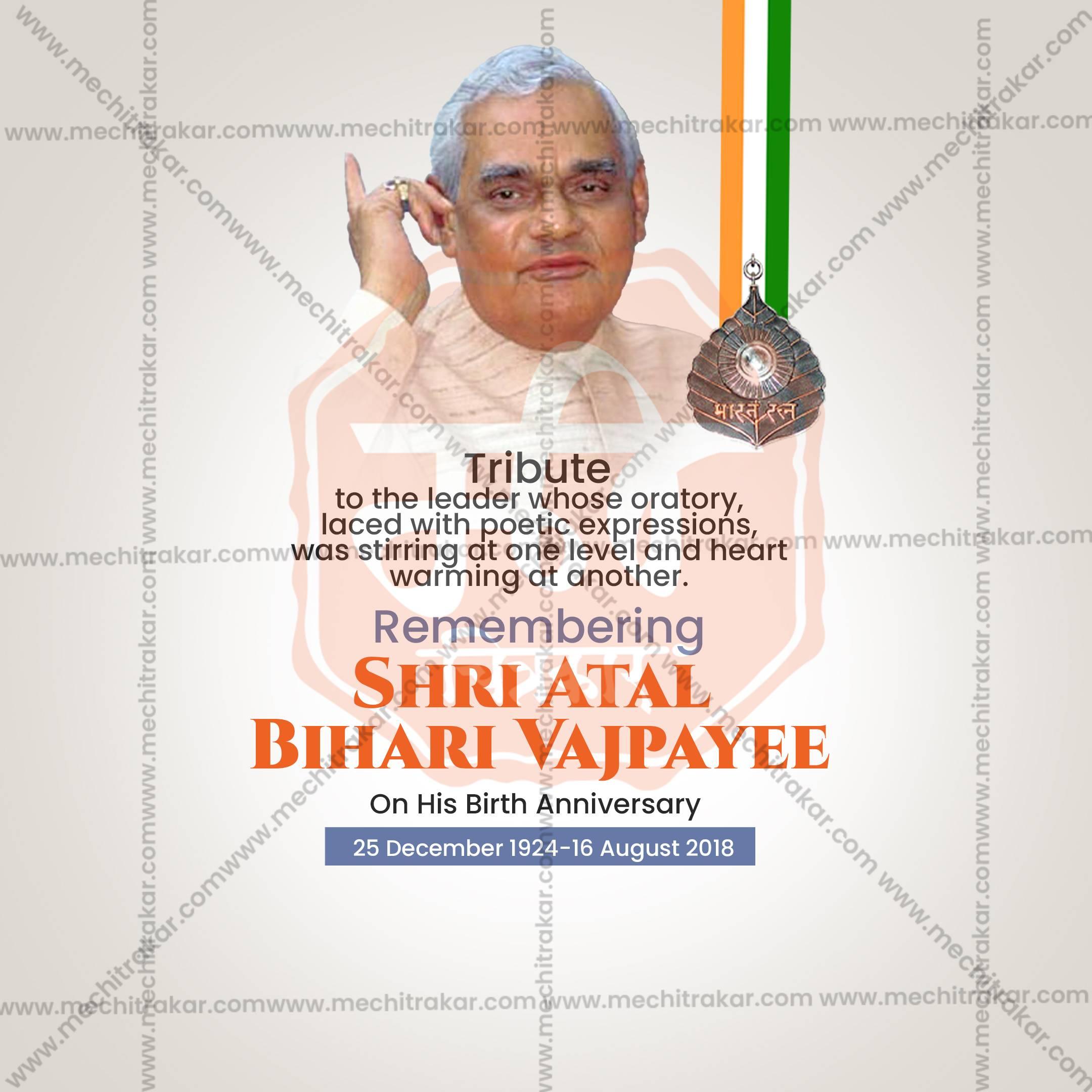 High-Quality Atal Bihari Vajpayee Jayanti editable Flyer in Marathi, Hindi, and English - Editable PSD and JPG by Me Chitrakar