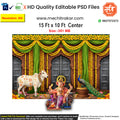 A traditional welcome or 'swagatam' theme backdrop with marigold garlands for pandal decoration, as an editable PSD.