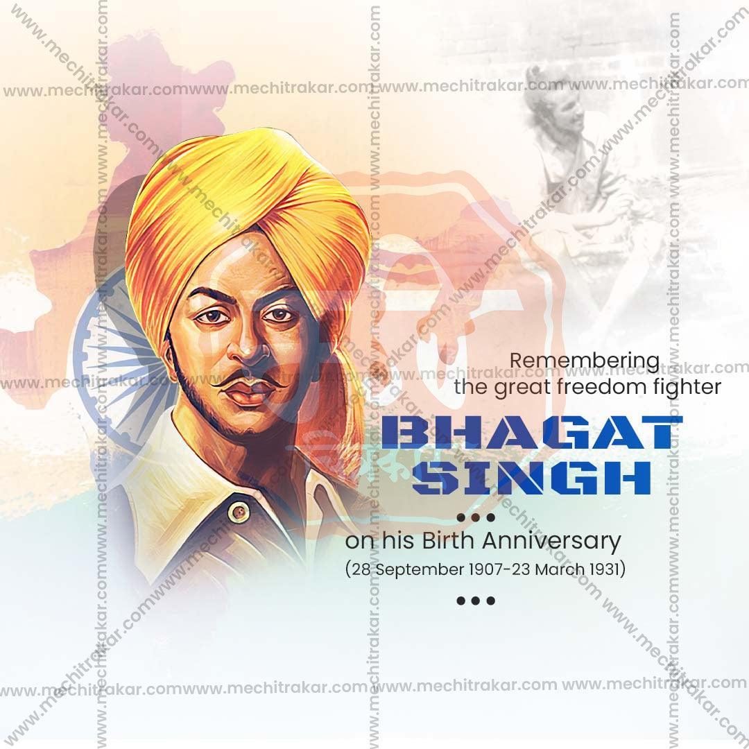 Professional Bhagat Singh Jayanti Template Design for Social Media in Marathi, Hindi, and English - PSD and JPG by Me Chitrakar