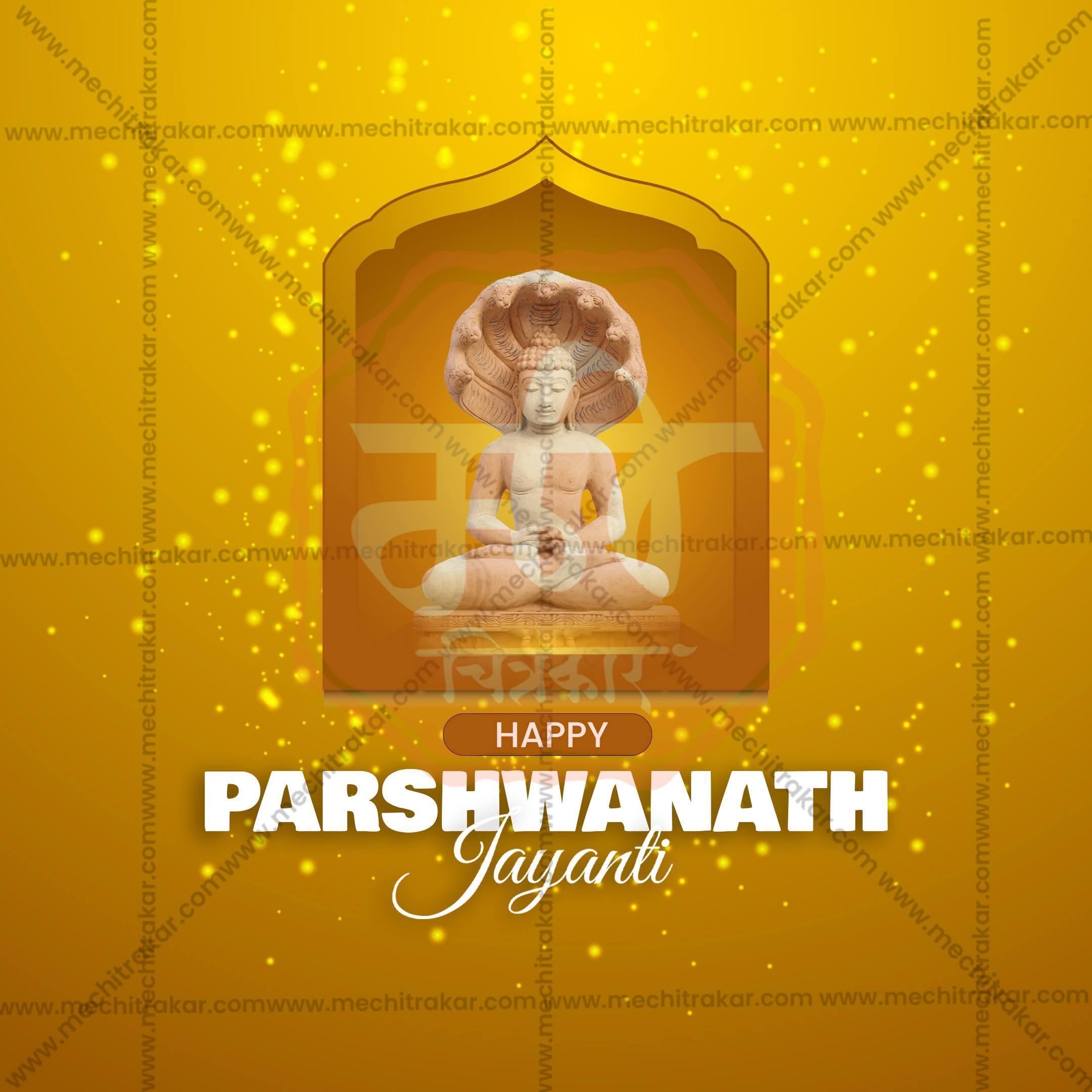 Professional Bhagwan Parshwanath Jayanti Template Design in Marathi, Hindi, and English - High-Quality Editable PSD and JPG by Me Chitrakar