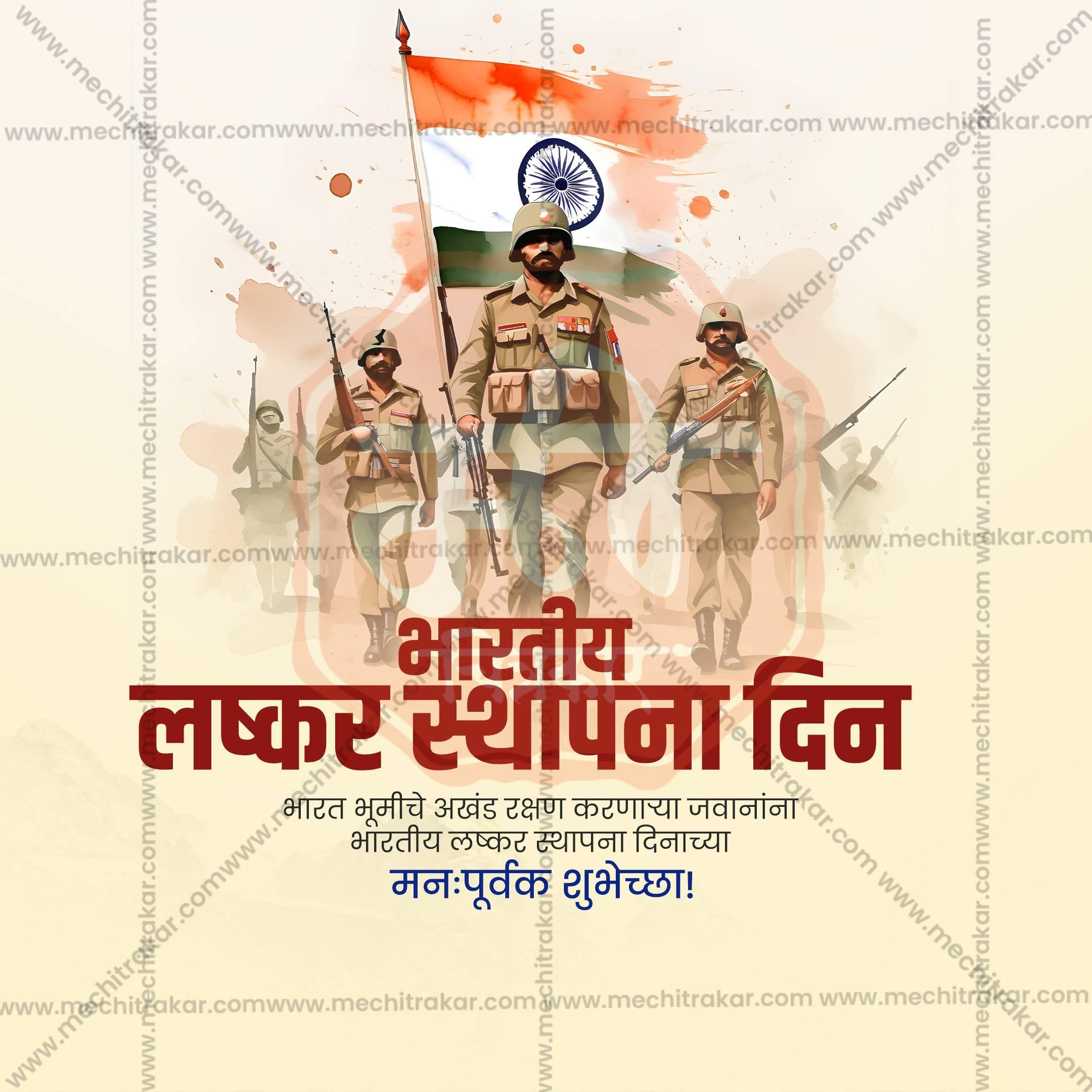 Vector graphic PSD for Indian Army Day, showcasing iconic military symbols and customizable colors.