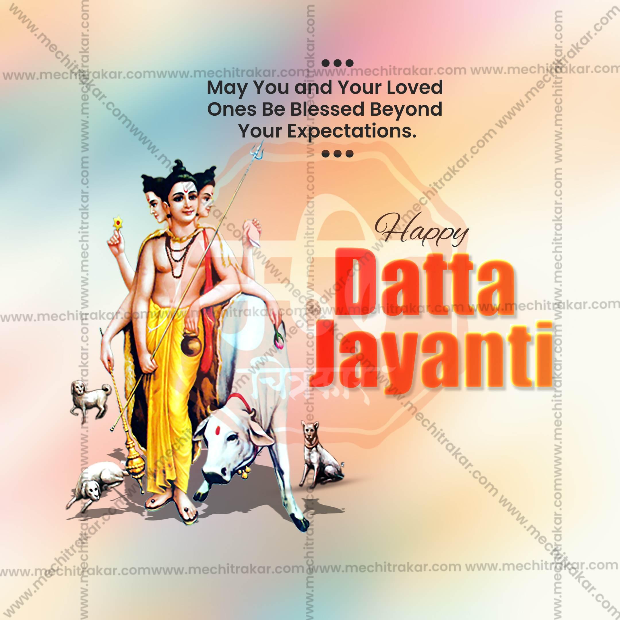 Professional Datta Jayanti Template Design in Marathi, Hindi, and English - High-Quality Editable PSD and JPG by Me Chitrakar