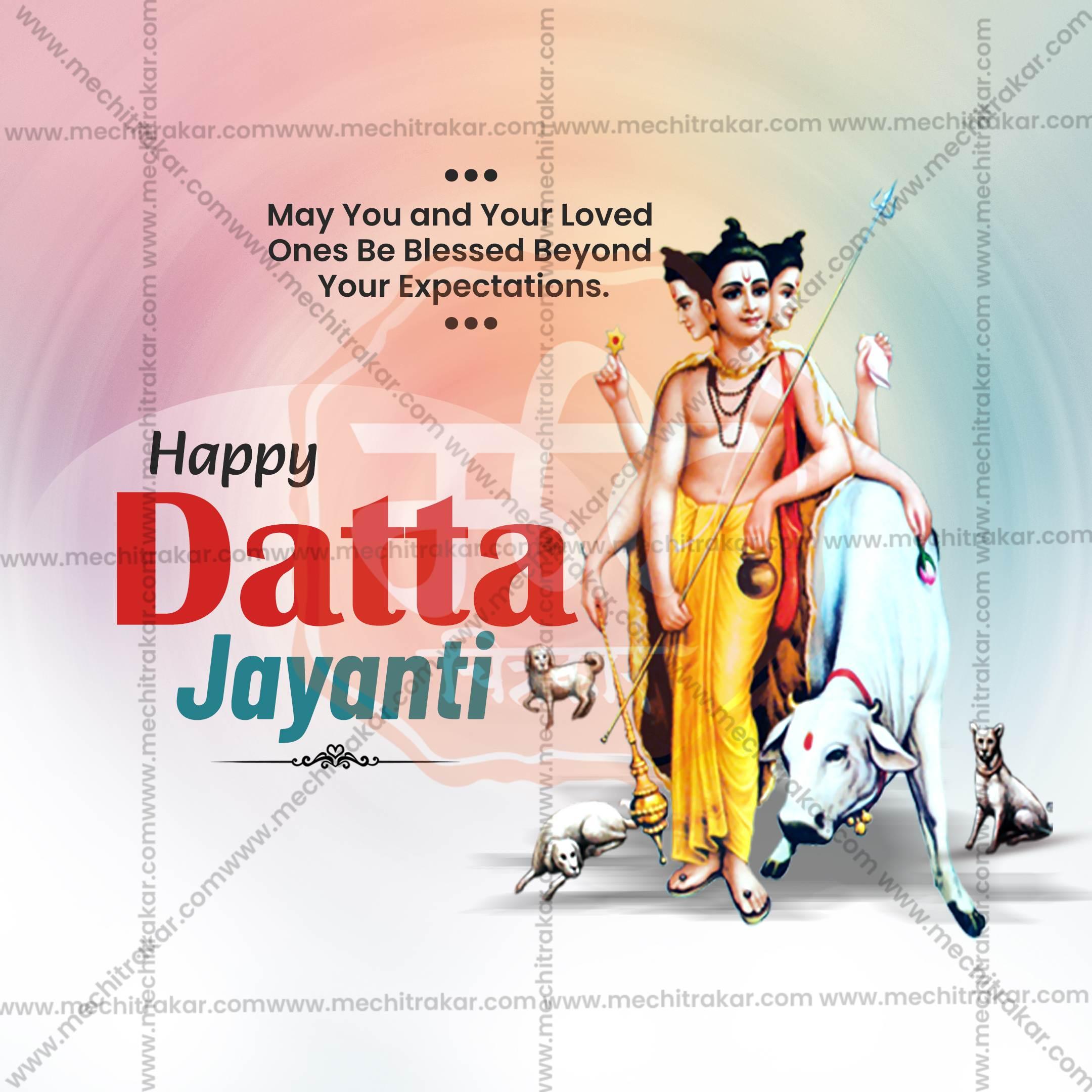 Premium Datta Jayanti editable Invitation in Marathi, Hindi, and English - Editable PSD and JPG by Me Chitrakar