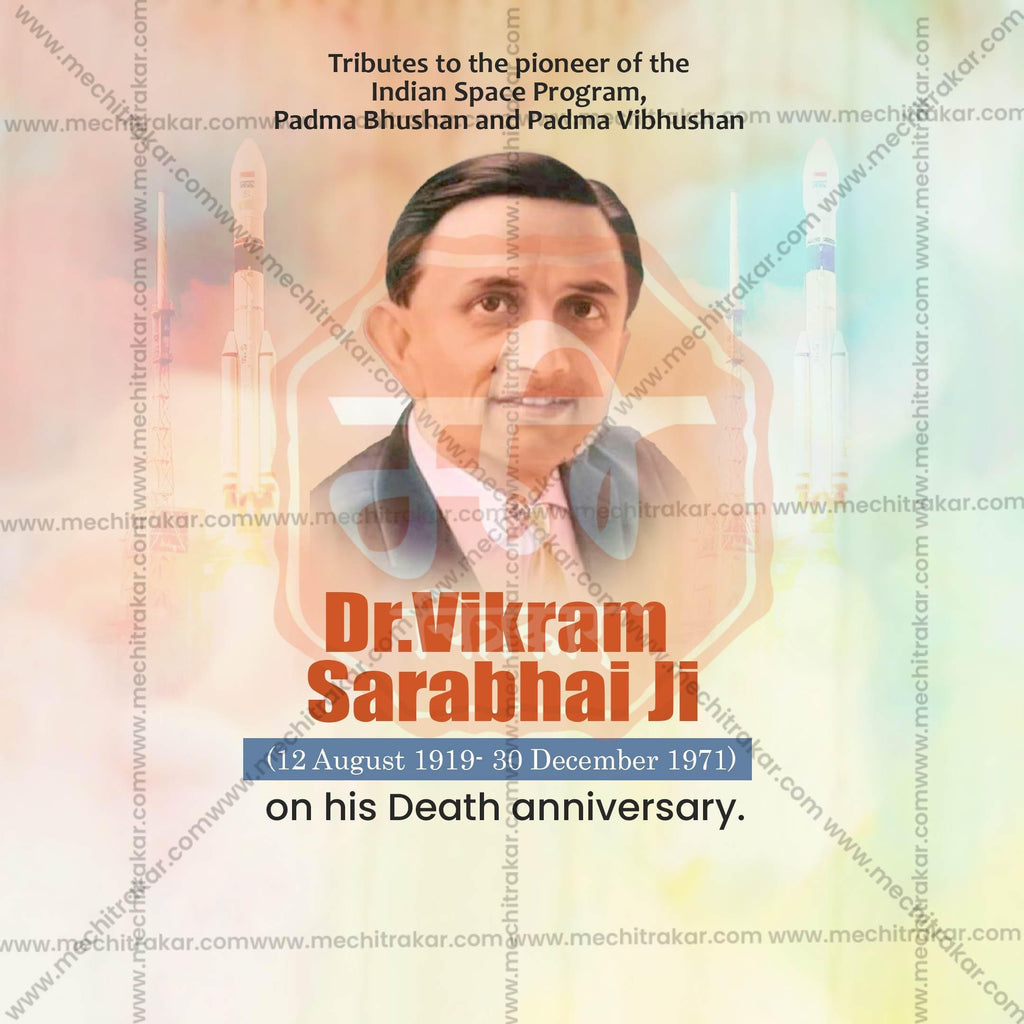 Elegant Dr. Vikram Sarabhai Punyatithi  Flyer Design in Marathi, Hindi, and English - High-Quality PSD and JPG by Me Chitrakar