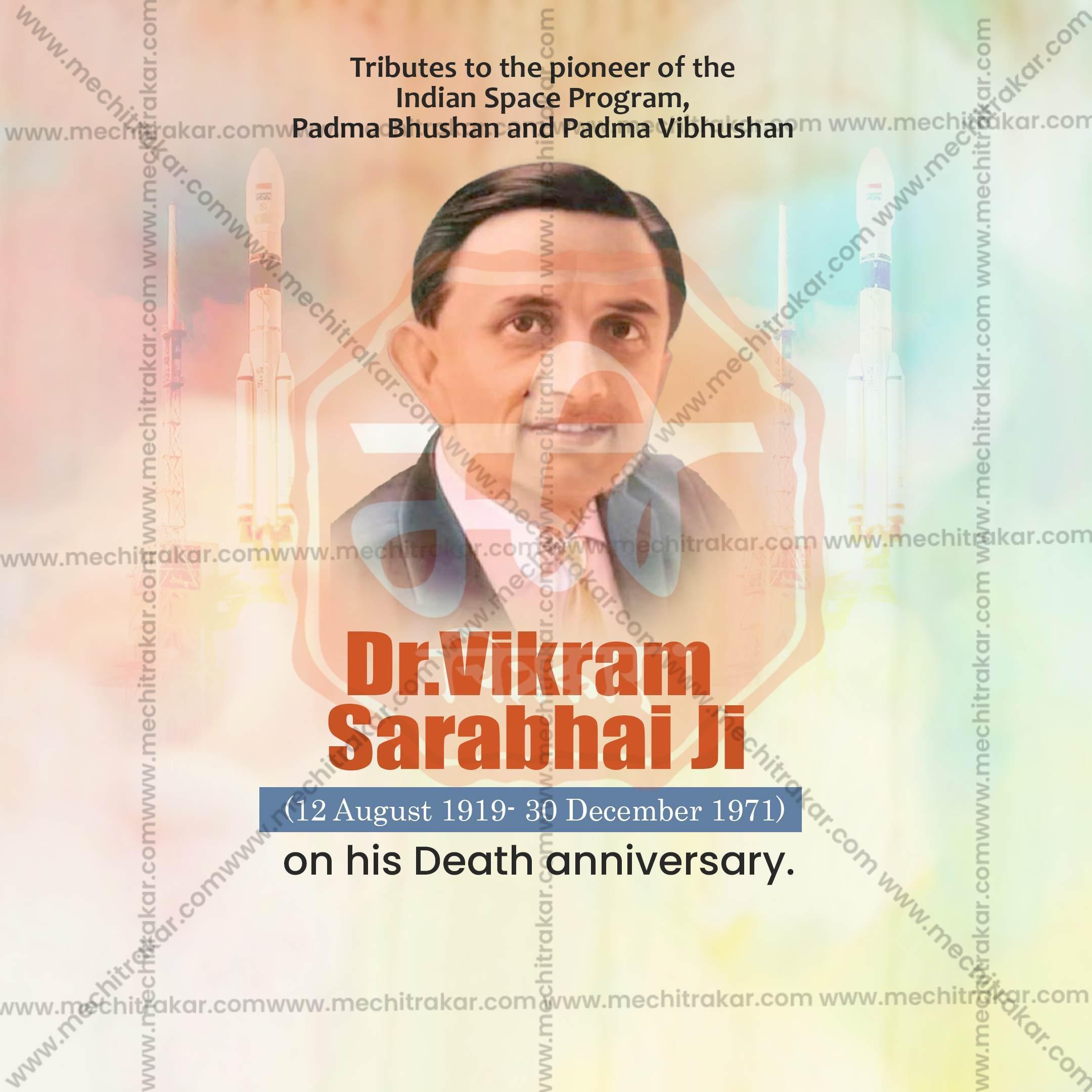 Elegant Dr. Vikram Sarabhai Punyatithi  Flyer Design in Marathi, Hindi, and English - High-Quality PSD and JPG by Me Chitrakar