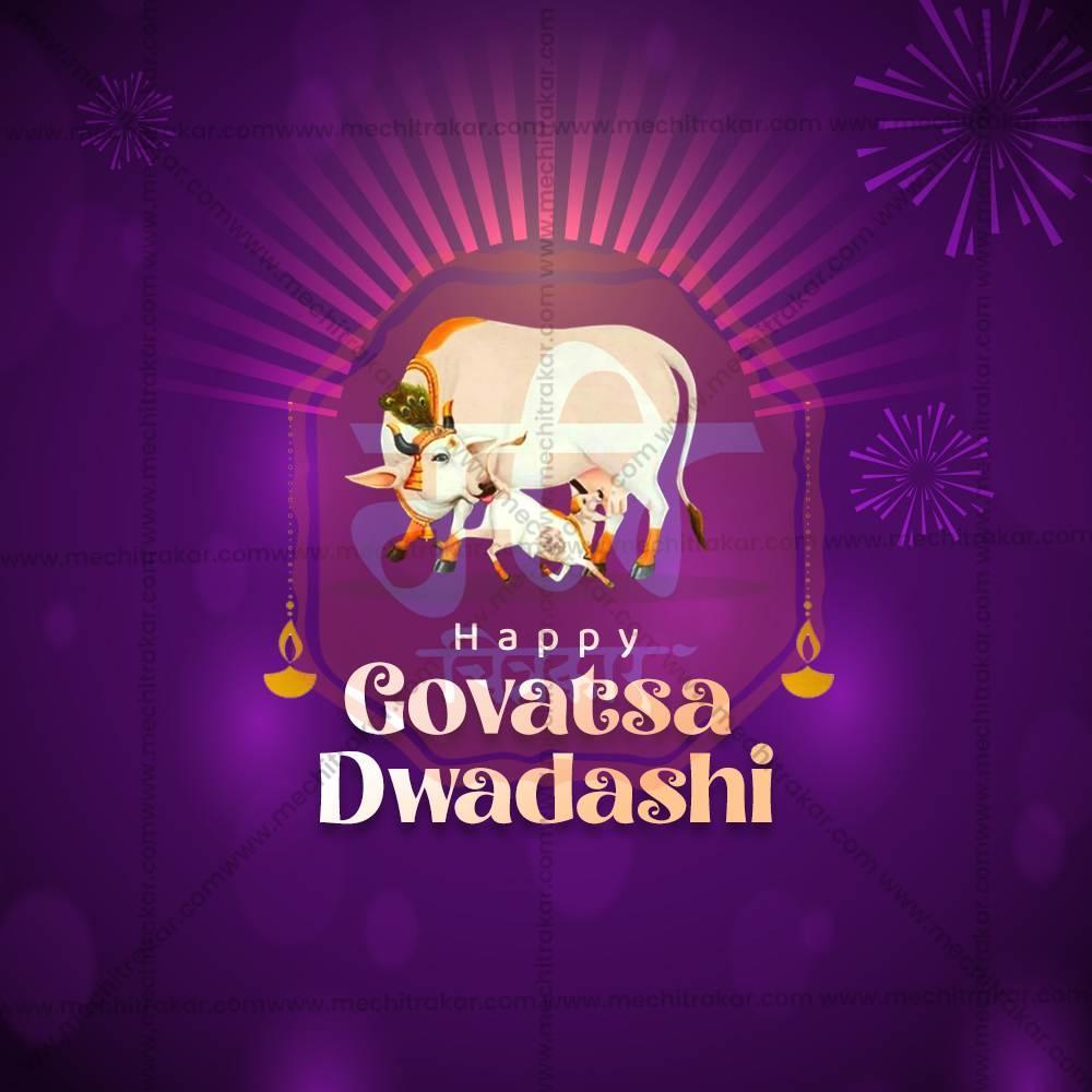 Creative Govatsa Dwadashi Festival Poster in Marathi, Hindi, and English - Editable PSD and JPG by Me Chitrakar
