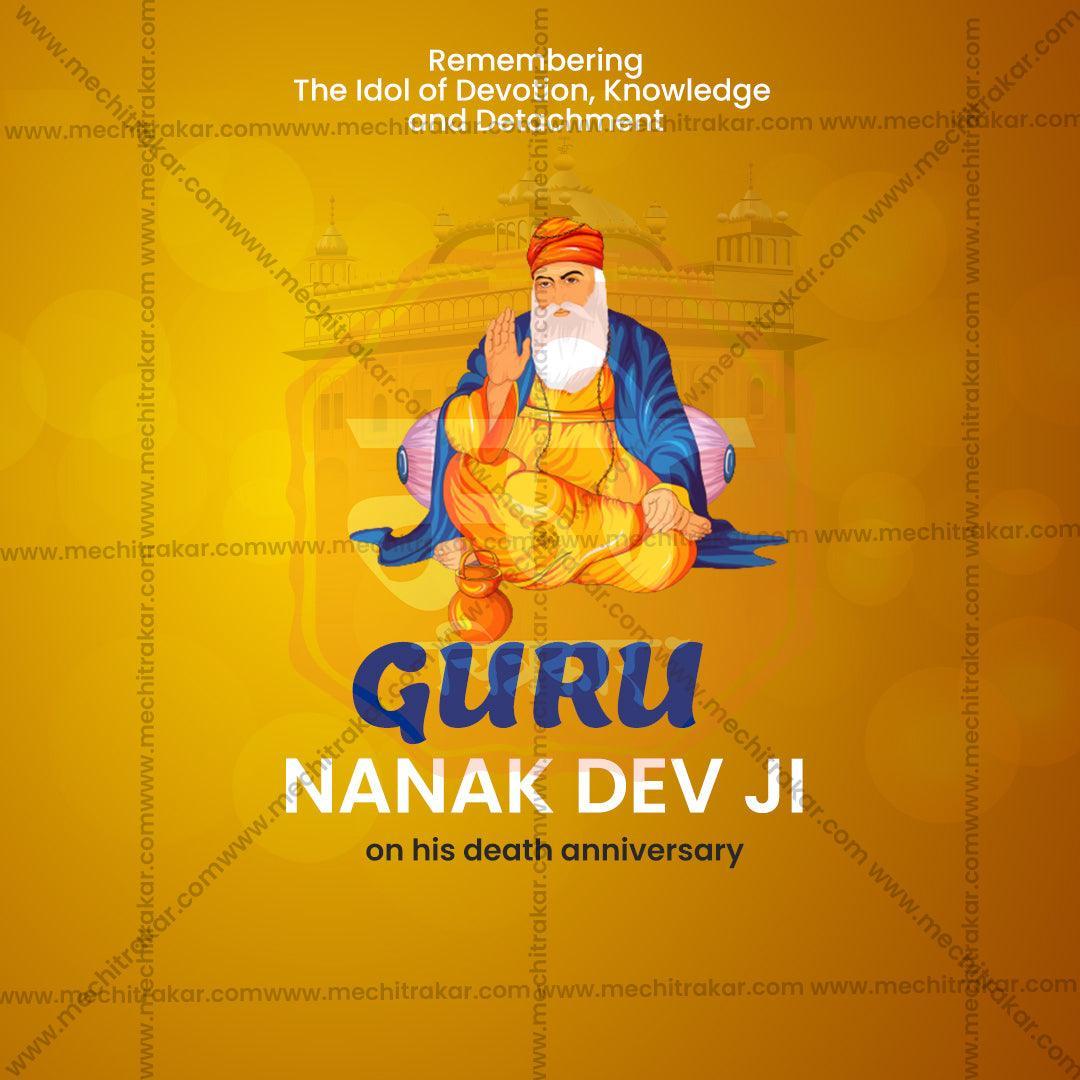 Attractive Guru Nanak Punyatithi Festival Banner in Marathi, Hindi, and English - PSD and JPG by Me Chitrakar