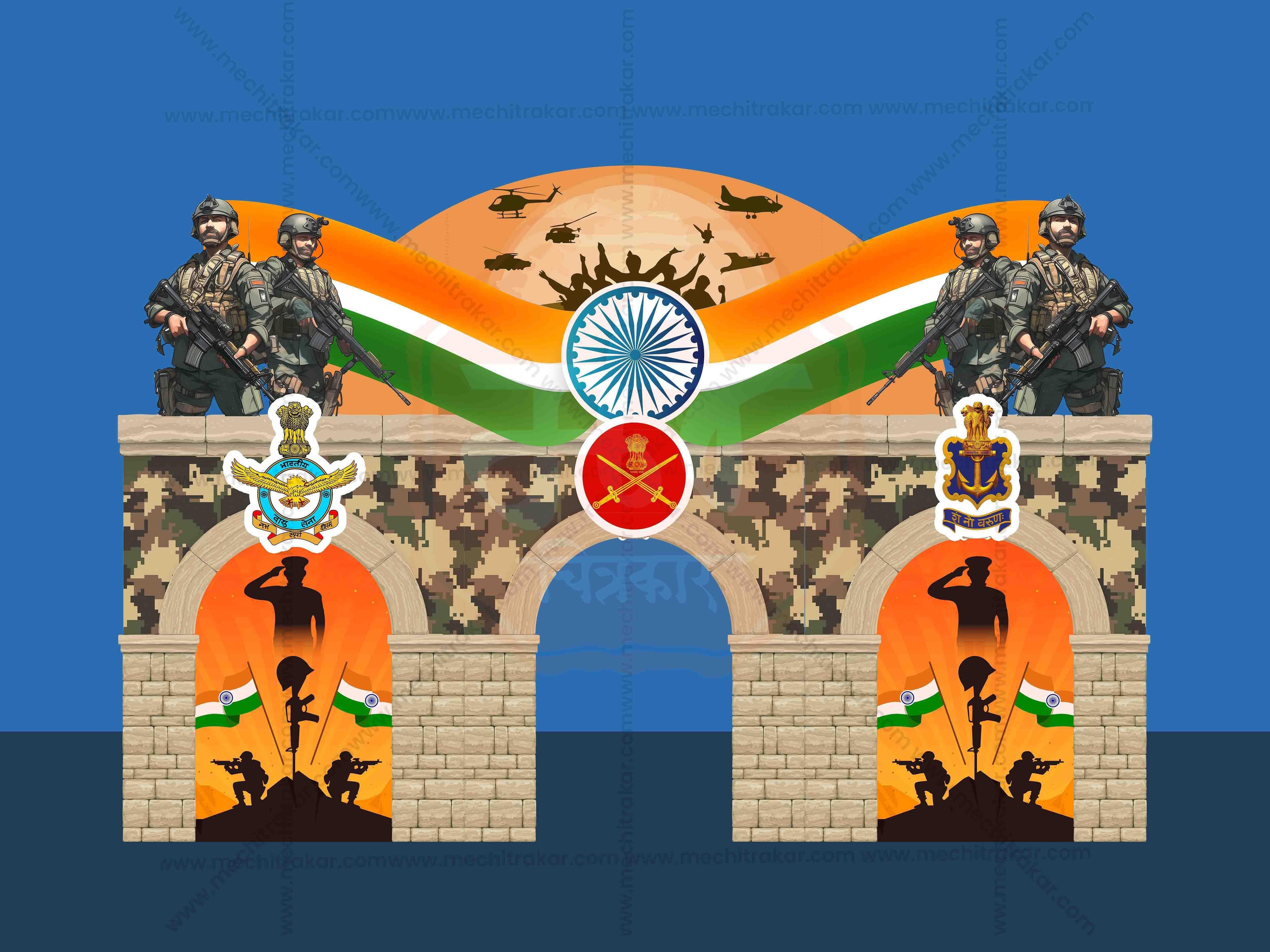 Indian Army Theme | Entry Arch and Kamaan Template | Editable PSD File - Mechitrakar 