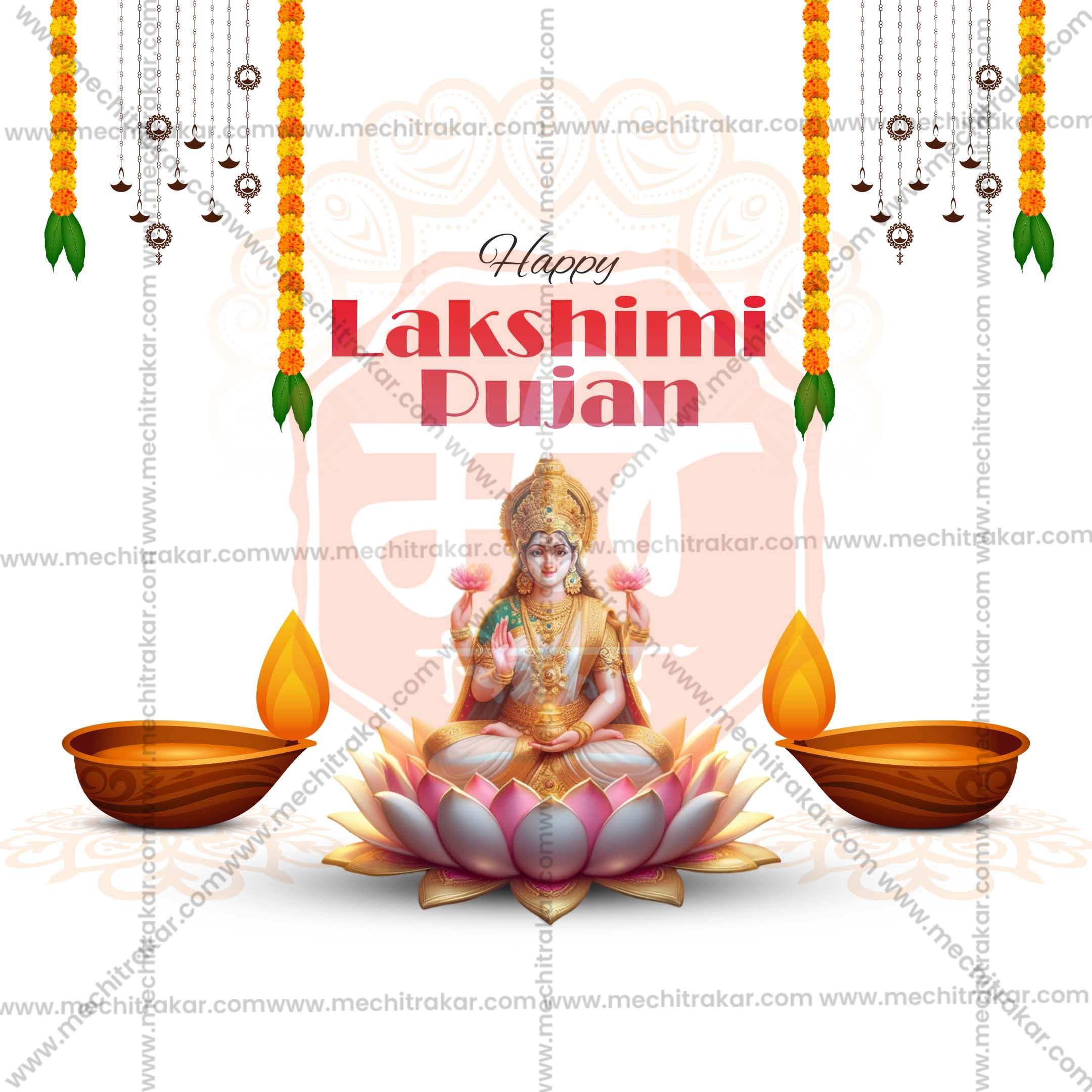 Beautiful Lakshmi Pujan / Laxmi Pujan Event Poster in Marathi, Hindi, and English - High-Quality Editable PSD and JPG by Me Chitrakar