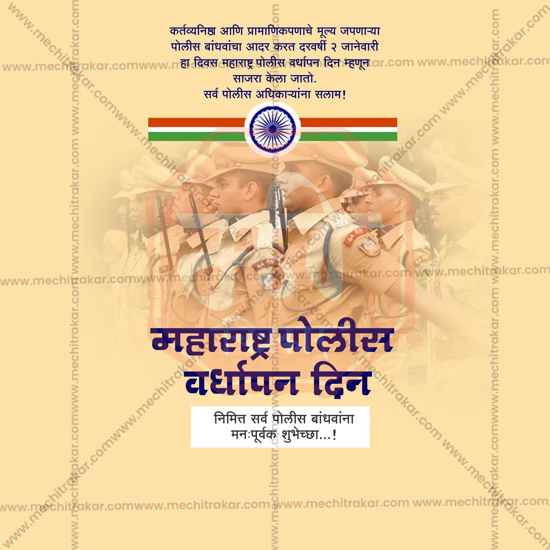 Stunning Maharashtra Police Raising Day, Maharashtra Police Foundation Day, Maharashtra Police Vardhapan Din Festival Banner in Marathi, Hindi, and English - Editable PSD and JPG by Me Chitrakar