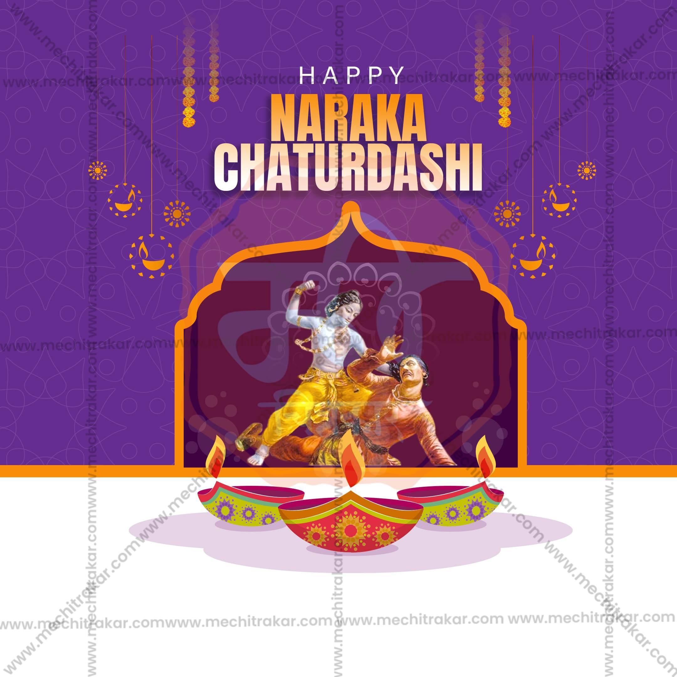 High-Quality Naraka Chaturdashi Festival Social Media Post in Marathi, Hindi, and English - PSD and JPG by Me Chitrakar