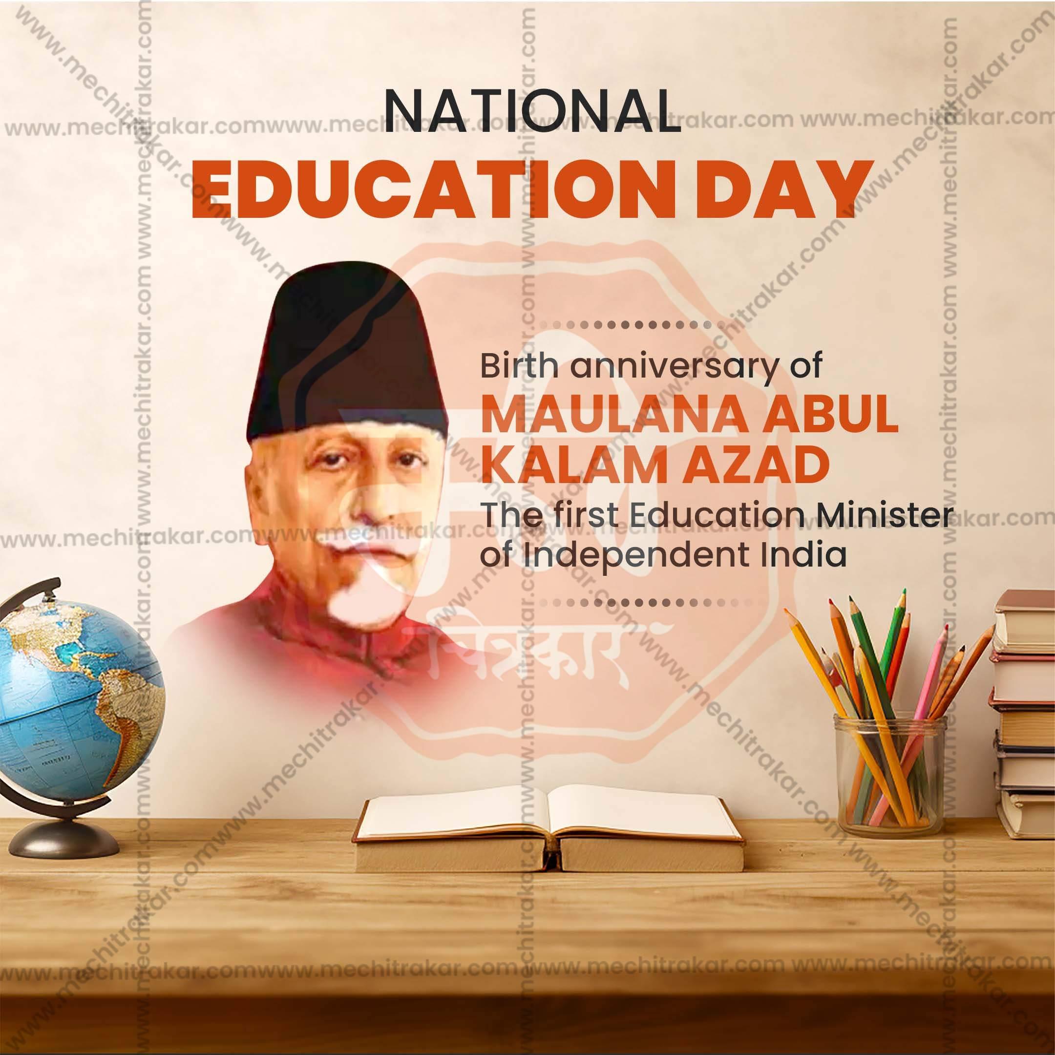 Professional National Education Day, Rashtriya Shikshan Din Template Design in Marathi, Hindi, and English - High-Quality Editable PSD and JPG by Me Chitrakar