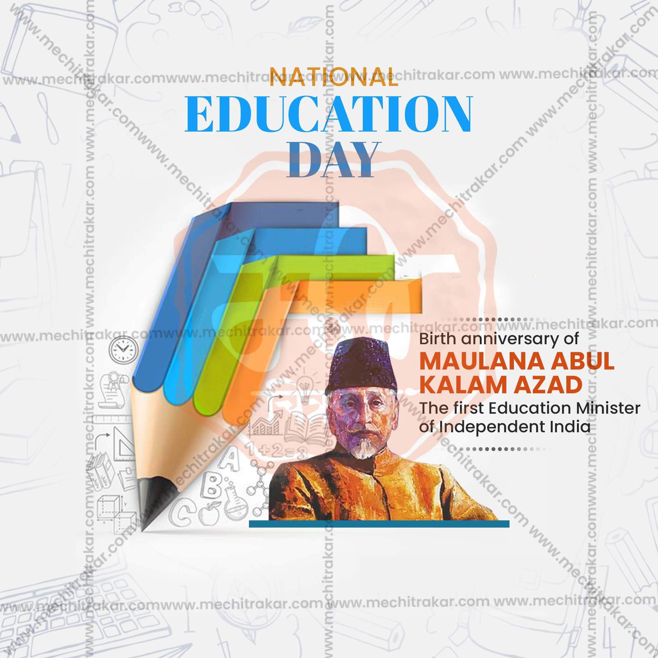 High-Quality National Education Day, Rashtriya Shikshan Din editable Social Media Post in Marathi, Hindi, and English - PSD and JPG by Me Chitrakar