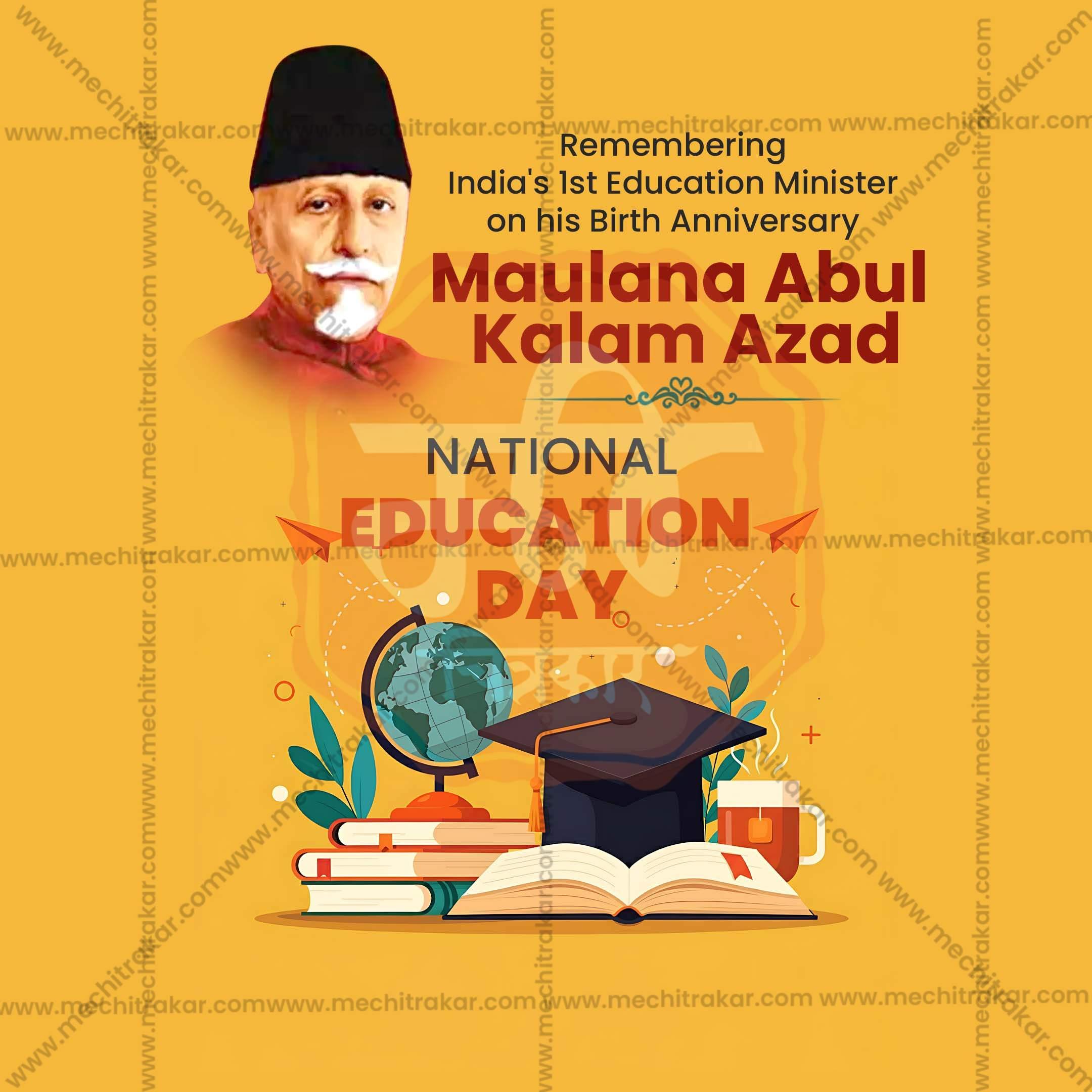 Beautiful National Education Day, Rashtriya Shikshan Din Event Poster in Marathi, Hindi, and English - High-Quality Editable PSD and JPG by Me Chitrakar