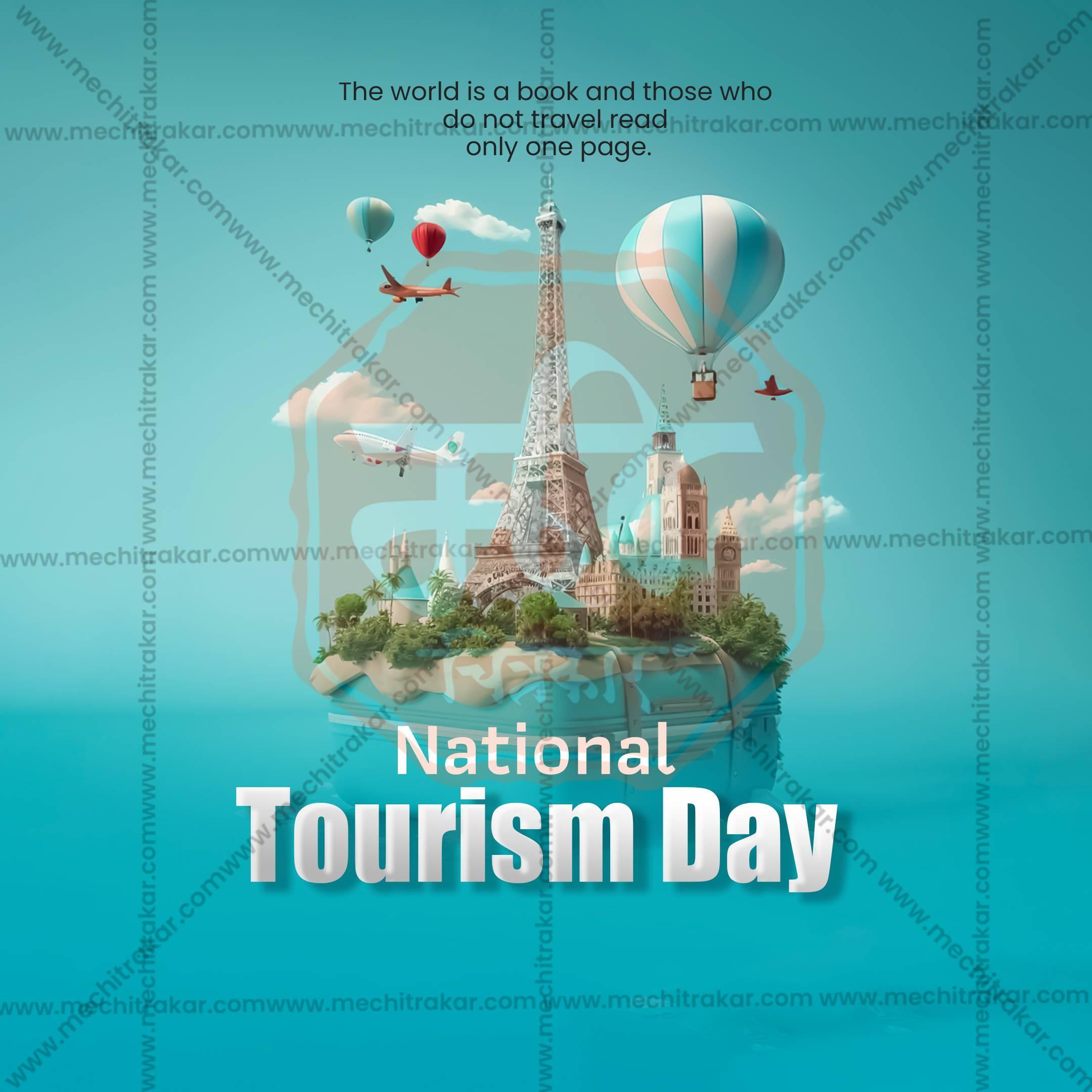 Professional National Tourism Day Template Design in Marathi, Hindi, and English - High-Quality Editable PSD and JPG by Me Chitrakar