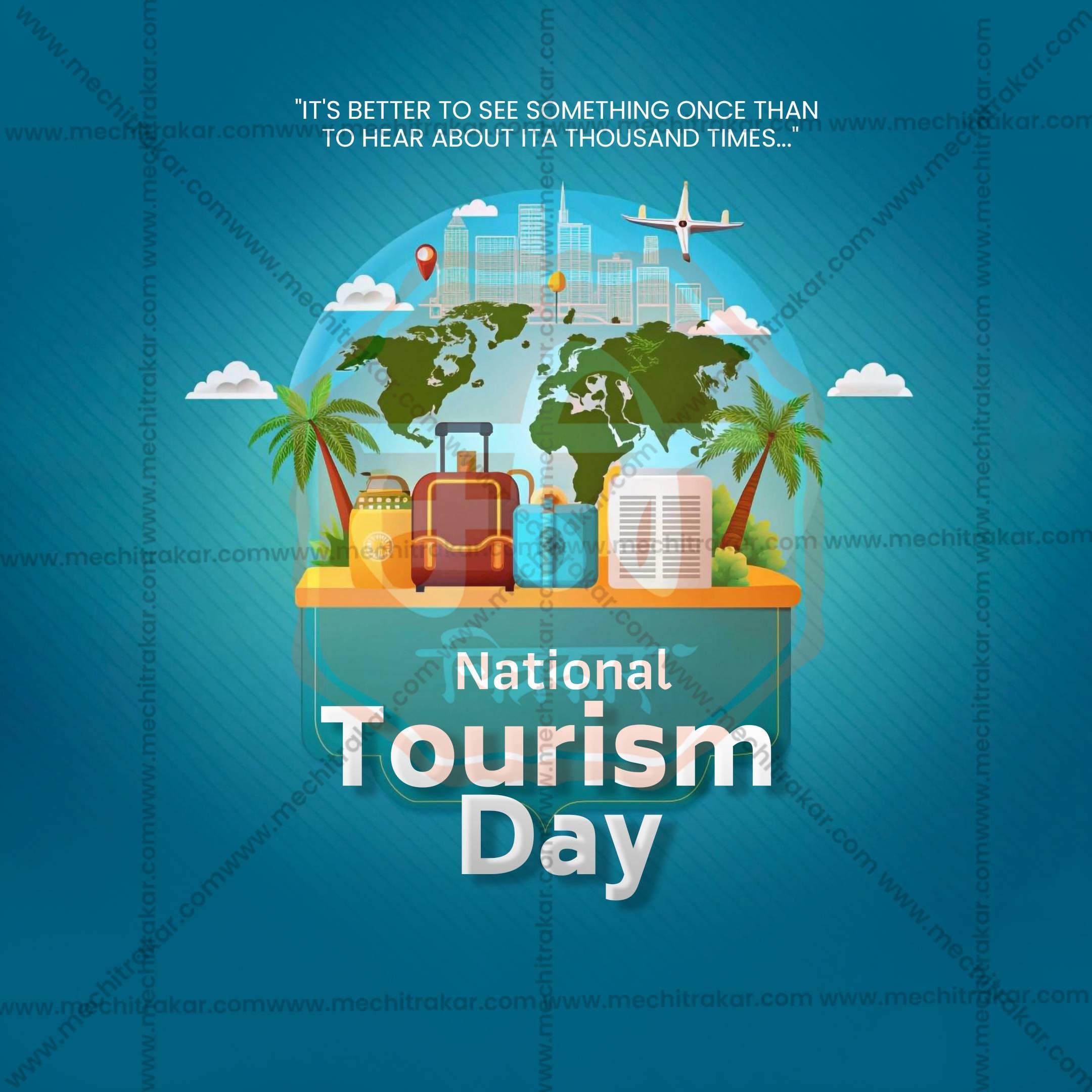 Creative National Tourism Day editable Poster in Marathi, Hindi, and English - Editable PSD and JPG by Me Chitrakar