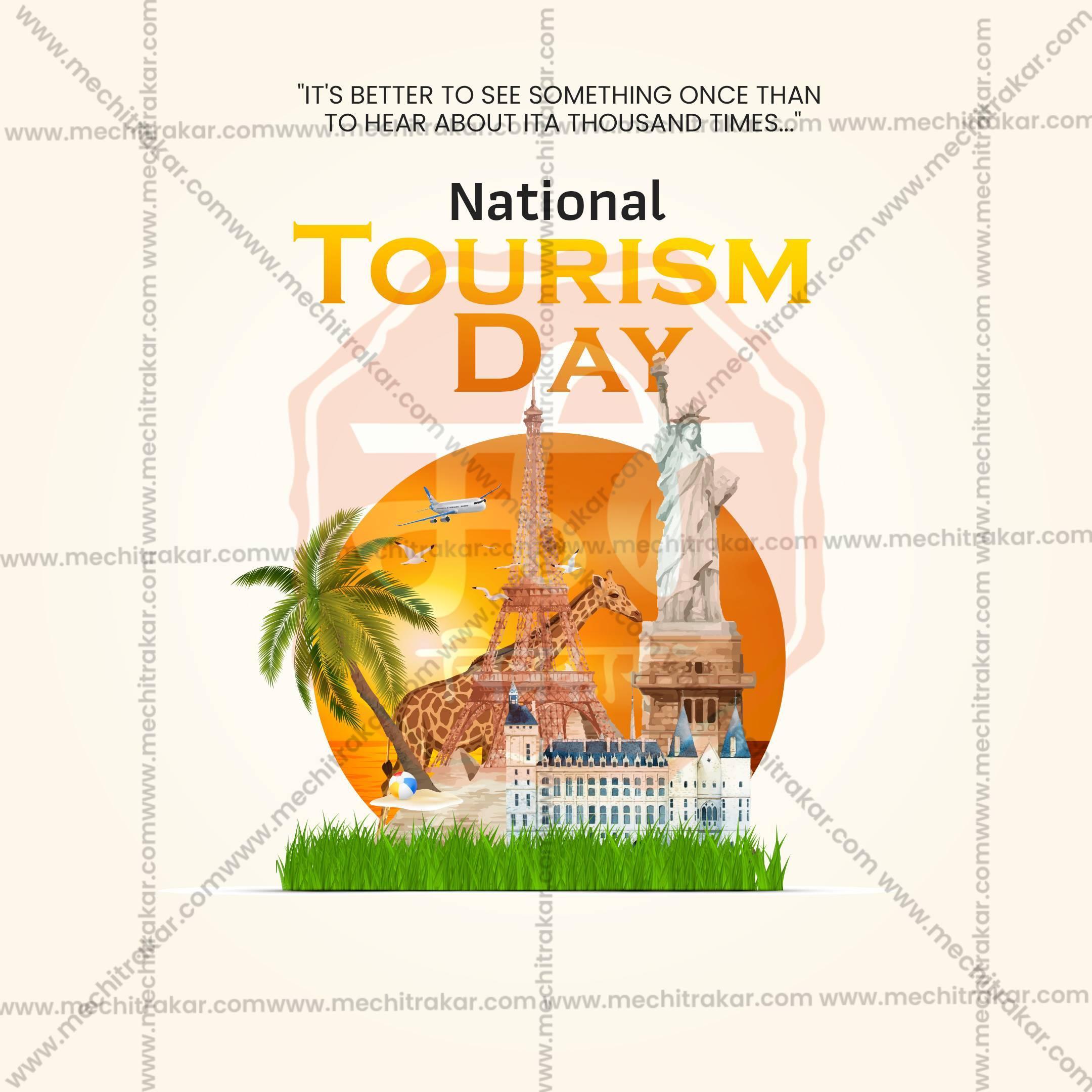 Premium National Tourism Day editable Invitation in Marathi, Hindi, and English - Editable PSD and JPG by Me Chitrakar