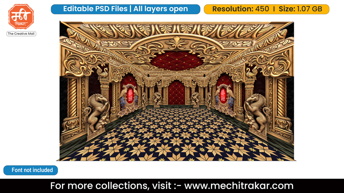 Royal Yali Peacock Temple Gate Five Side Pandal Decoration Editable PSD File for Designers - Theme Based Design