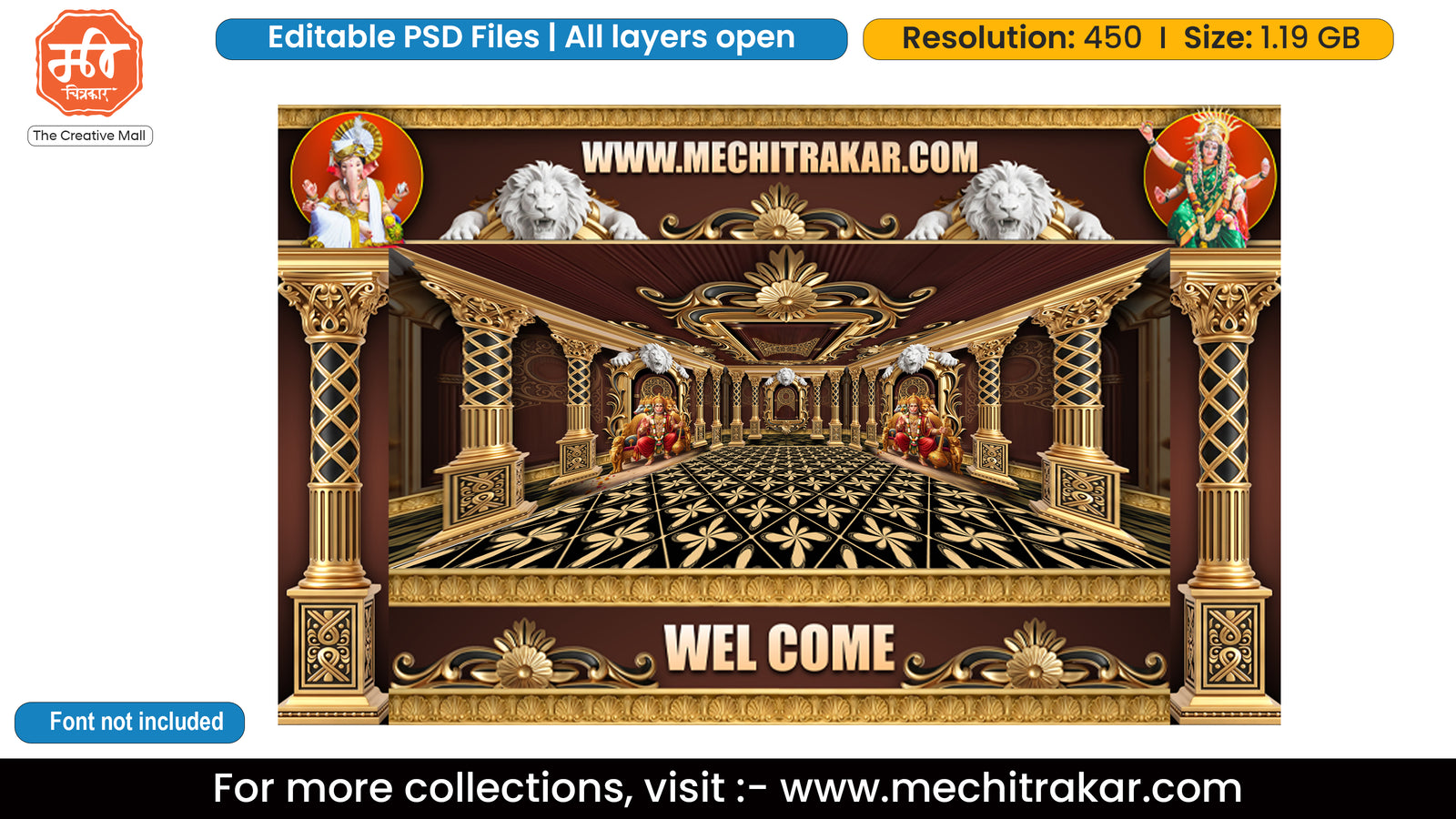 Hanuman Golden Lion Welcome Backdrop PSD Template Set