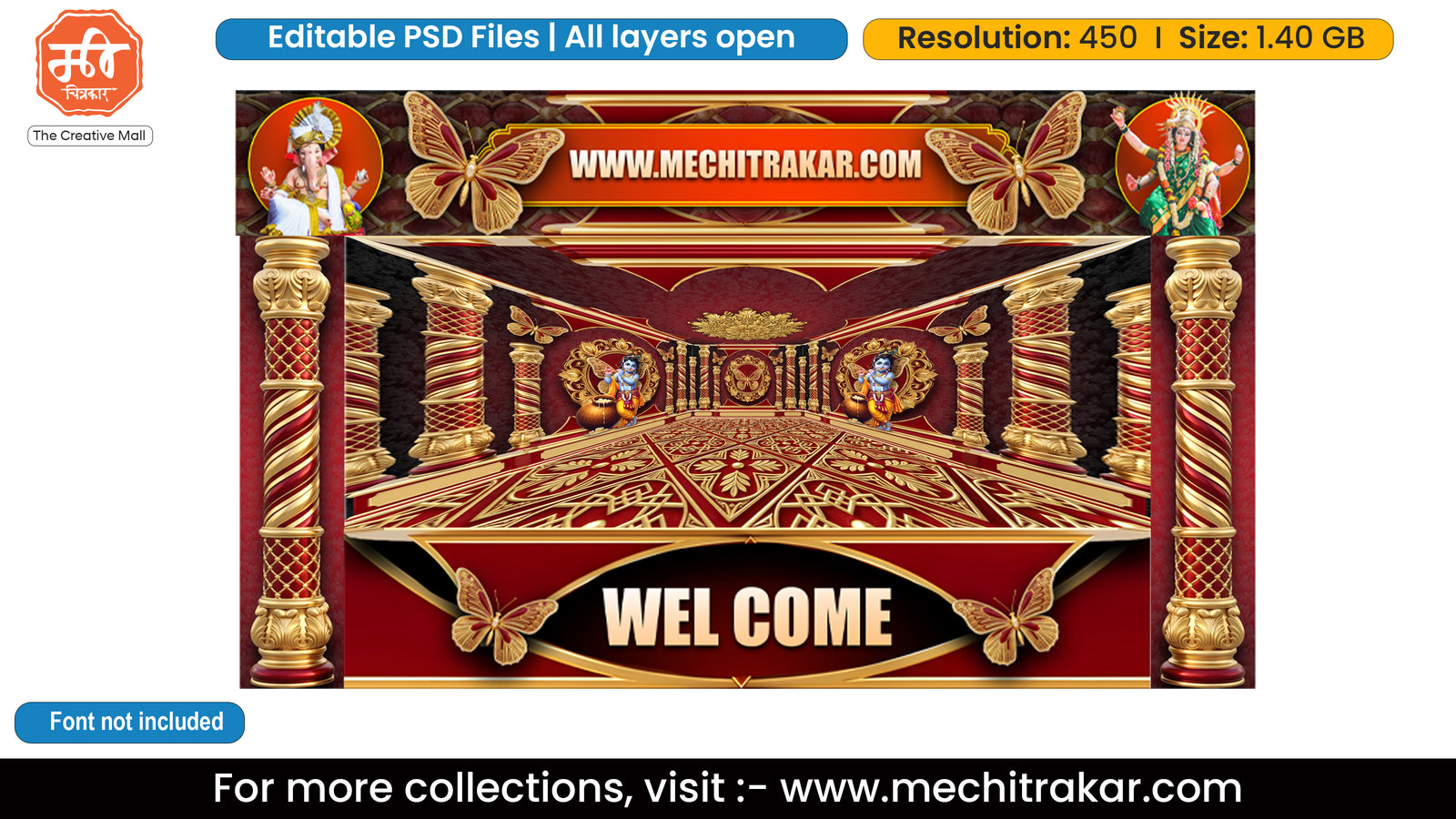 Krishna Butterfly Garden Welcome Backdrop PSD Template Set