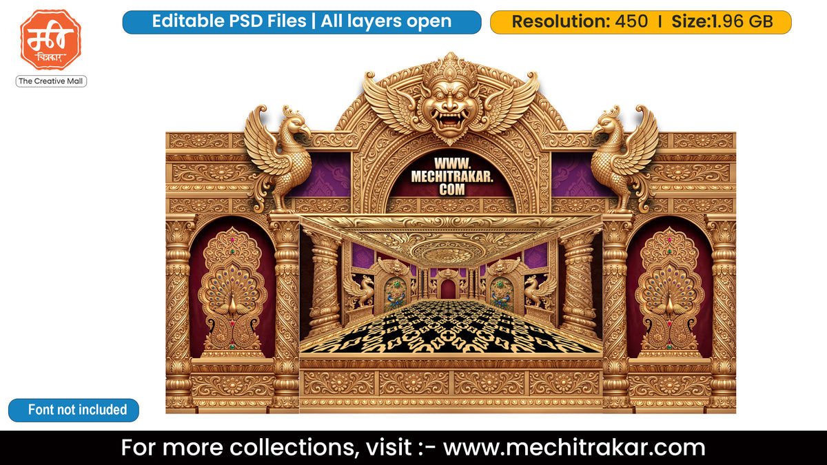 Royal Peacock Palace Gandaberunda Six Side Pandal Decoration Editable PSD Template for Designers