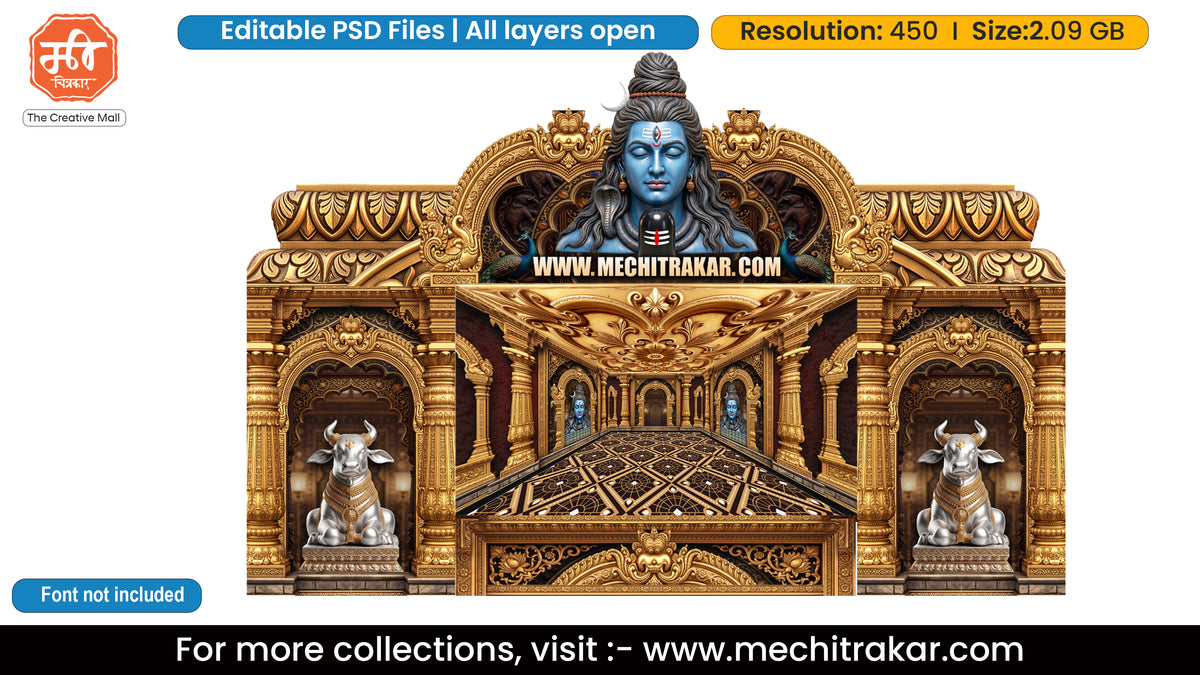 Lord Shiva Mahadev Nandi Shivling Six Side Pandal Decoration Editable PSD Template for Designers