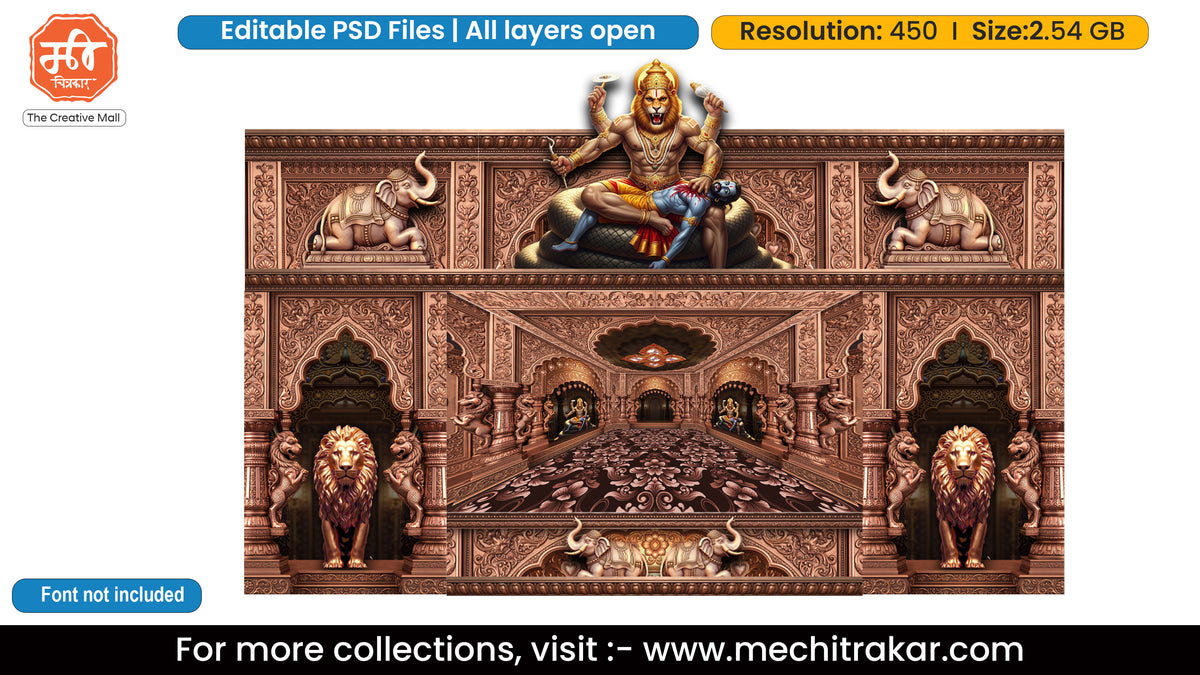 Lord Narasimha Narsimha Avatar Lion Guardian Six Side Pandal Decoration Editable PSD Template for Designers