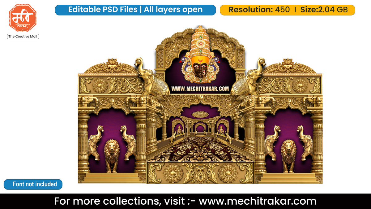 Goddess Mahalakshmi Ambabai Lion and Elephant Six Side Pandal Decoration Editable PSD Template for Designers