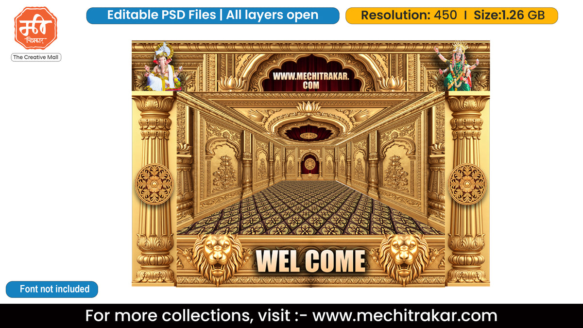 Ganpati Bappa and Tulja Bhavani Golden Lotus Palace Hall 6 Side Decoration Editable PSD Template