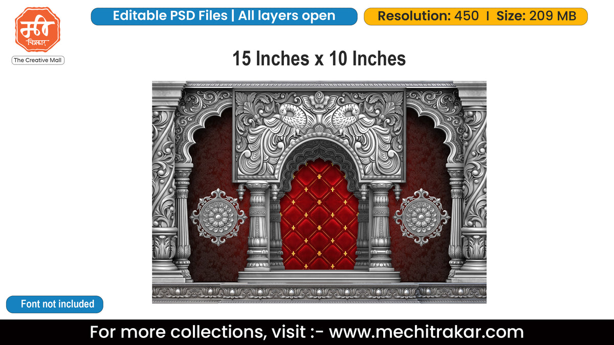 Lord Krishna Murlidhar Silver Peacock Arch Backdrop Editable PSD Template