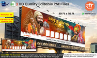 Royal saffron fort background Shivjayanti Banner Flex editable psd template featuring Chhatrapati Shivaji Maharaj