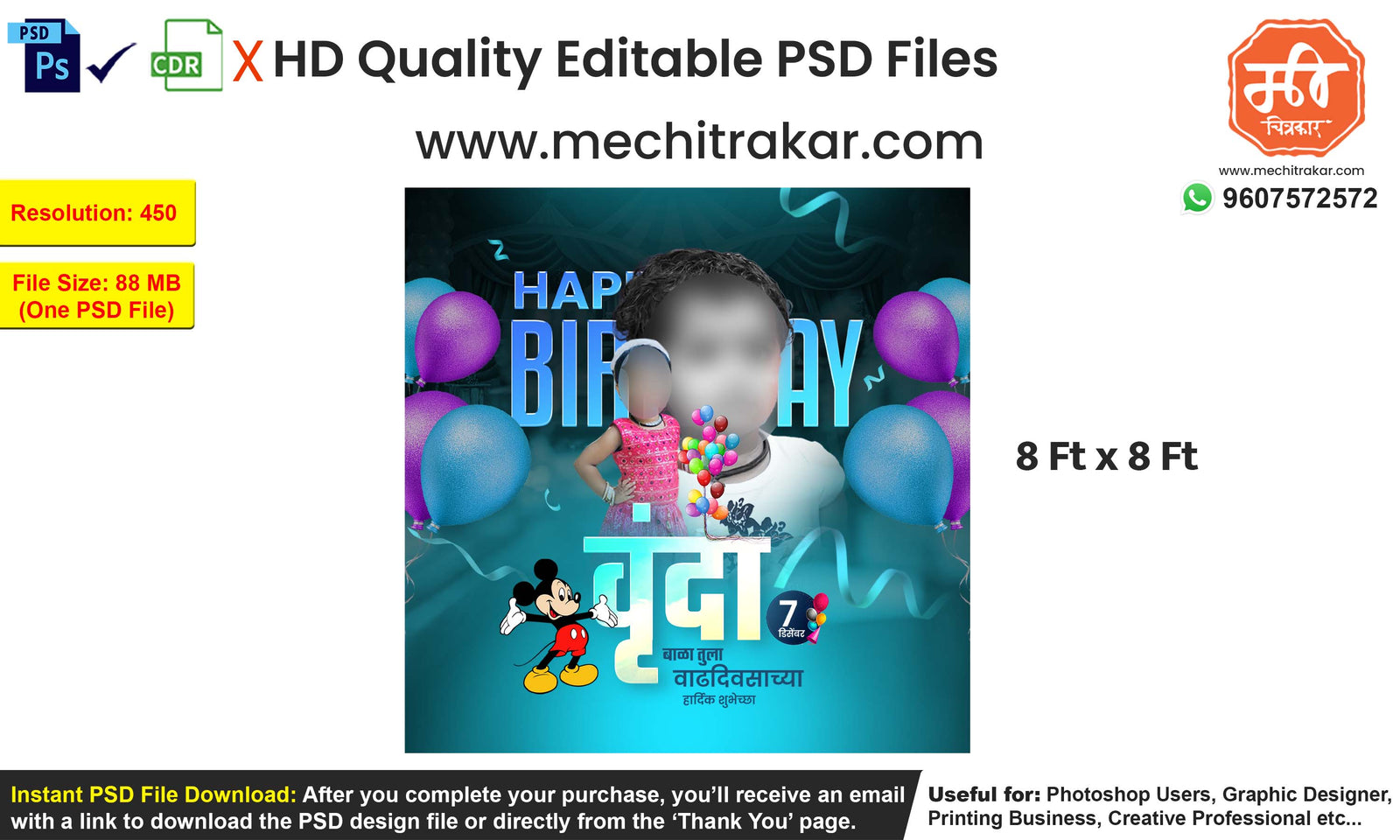 Creative elegant cyan draped Kids Birthday Wish Flex editable psd template for customized festive poster digital marketing.