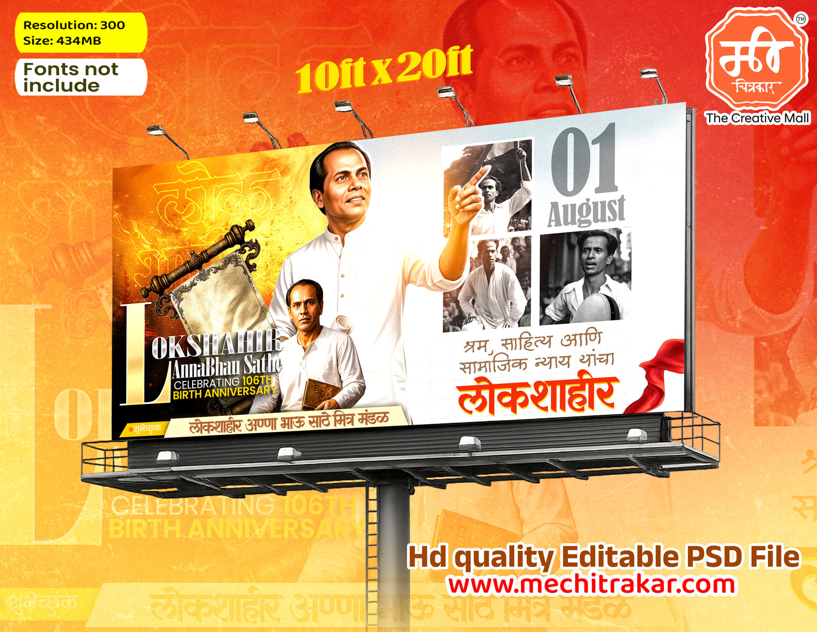 Public speaking depiction Anna Bhau Sathe Jayanti Banner Flex editable psd template with historical photos