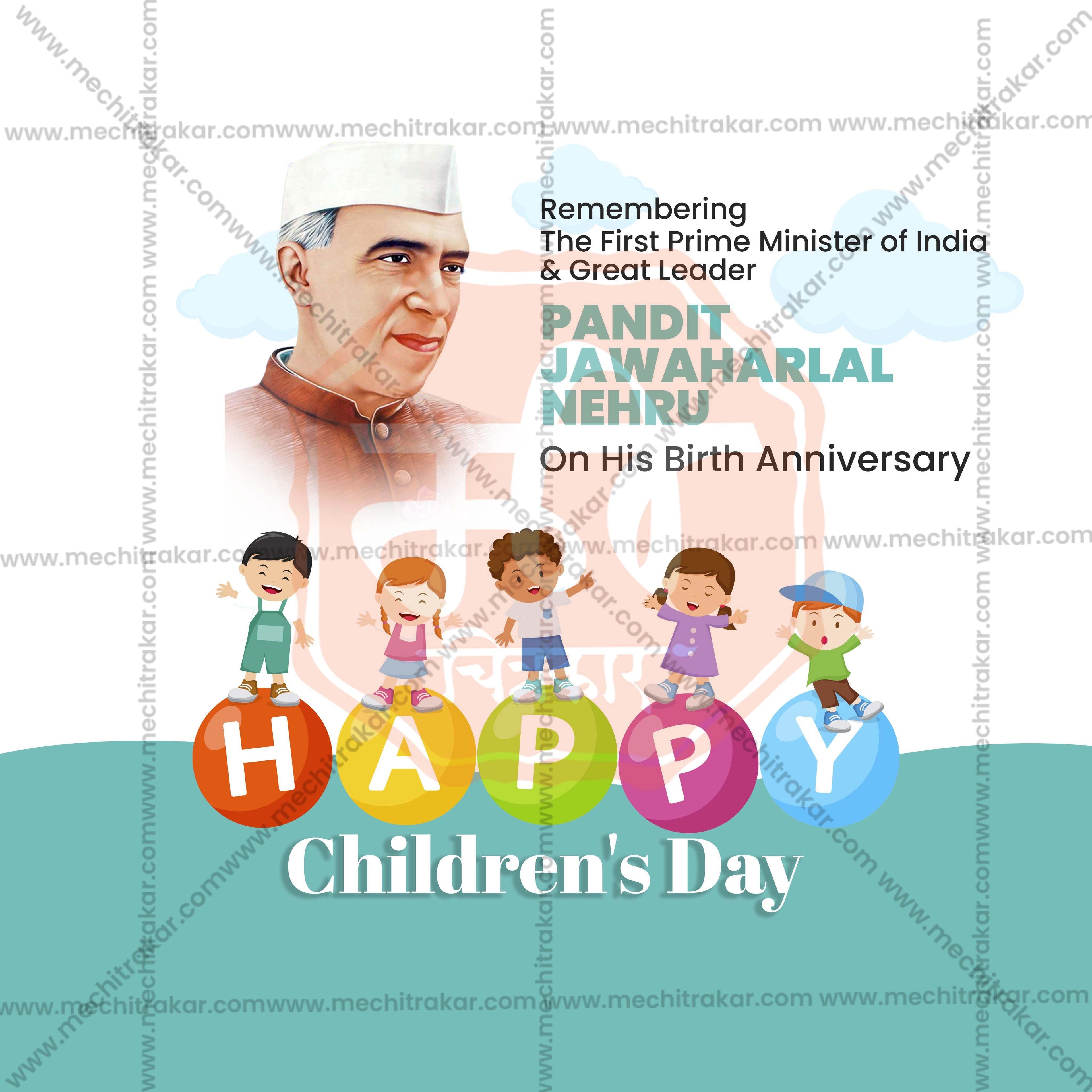 Professional Children’s Day Template Design in Marathi, Hindi, and English - High-Quality Editable PSD and JPG by Me Chitrakar