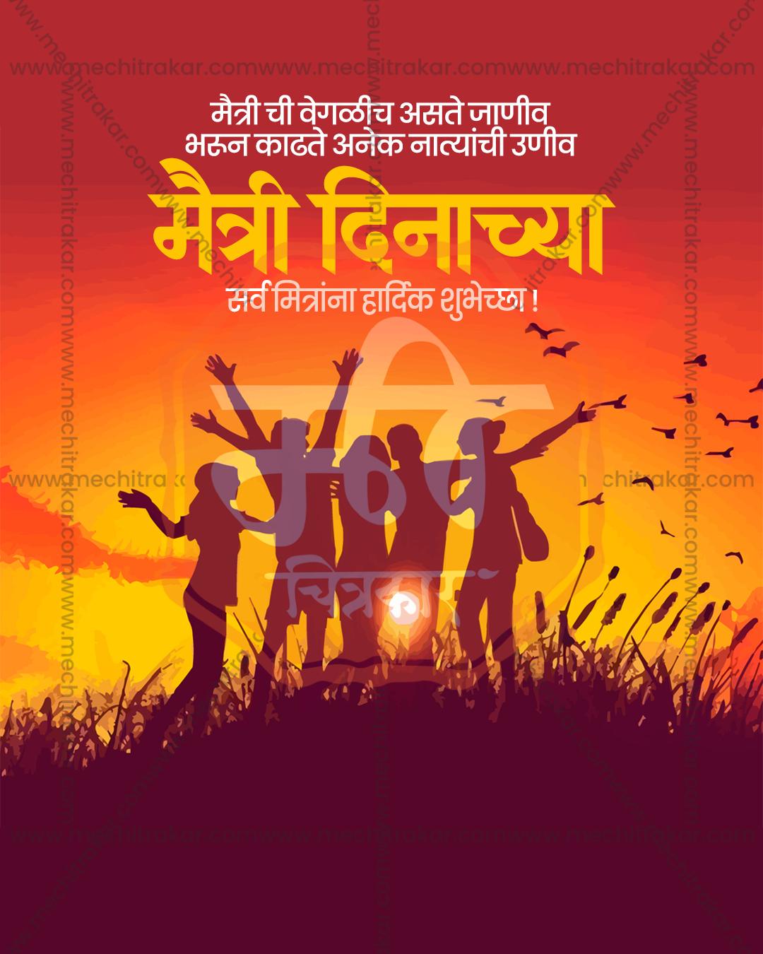 Sunset Silhouette editable Friendship Day PSD template with golden hour silhouette design for social media