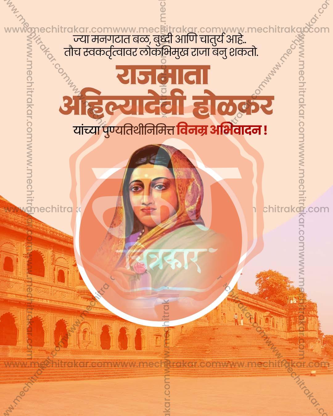 Ribbon Salute editable Ahilyabai Holkar Punyatithi PSD template with graceful ribbon accent design for social media
