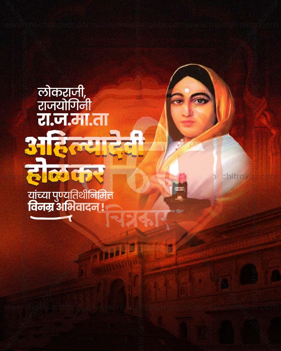 Timeless Portrait editable Ahilyabai Holkar Punyatithi PSD template with classic timeless portrait framing for social media