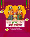 Editable PSD template for Gauri Visarjan featuring a festive mandap decoration design for social media and print use