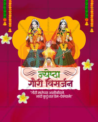 Editable PSD template for Gauri Visarjan featuring a festive mandap decoration design for social media and print use