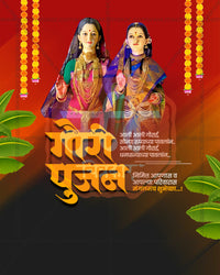 Royal Red and Gold Gauri editable PSD template for Jyeshtha Gauri Pujan social media post design
