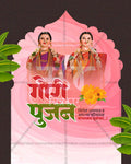 Lotus and Diya Gauri editable PSD template for Jyeshtha Gauri Pujan social media post design