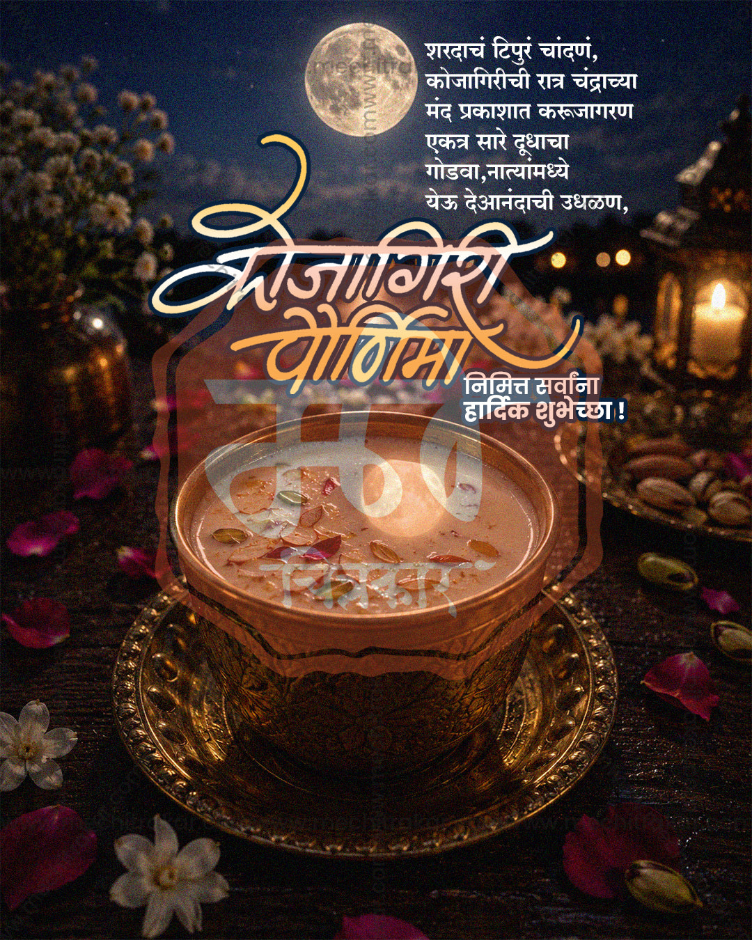Radha Rani Ornate Kheer Bowl Kojagiri Purnima Editable PSD Template